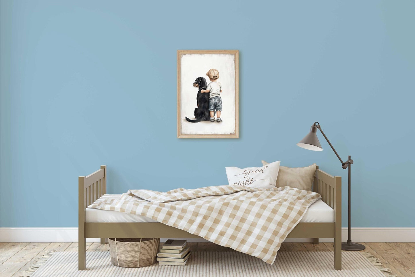 Rottweiler Nursery Decor, Boy & Dog Art Print, Cute Canine Wall Art - WildfieldPrints