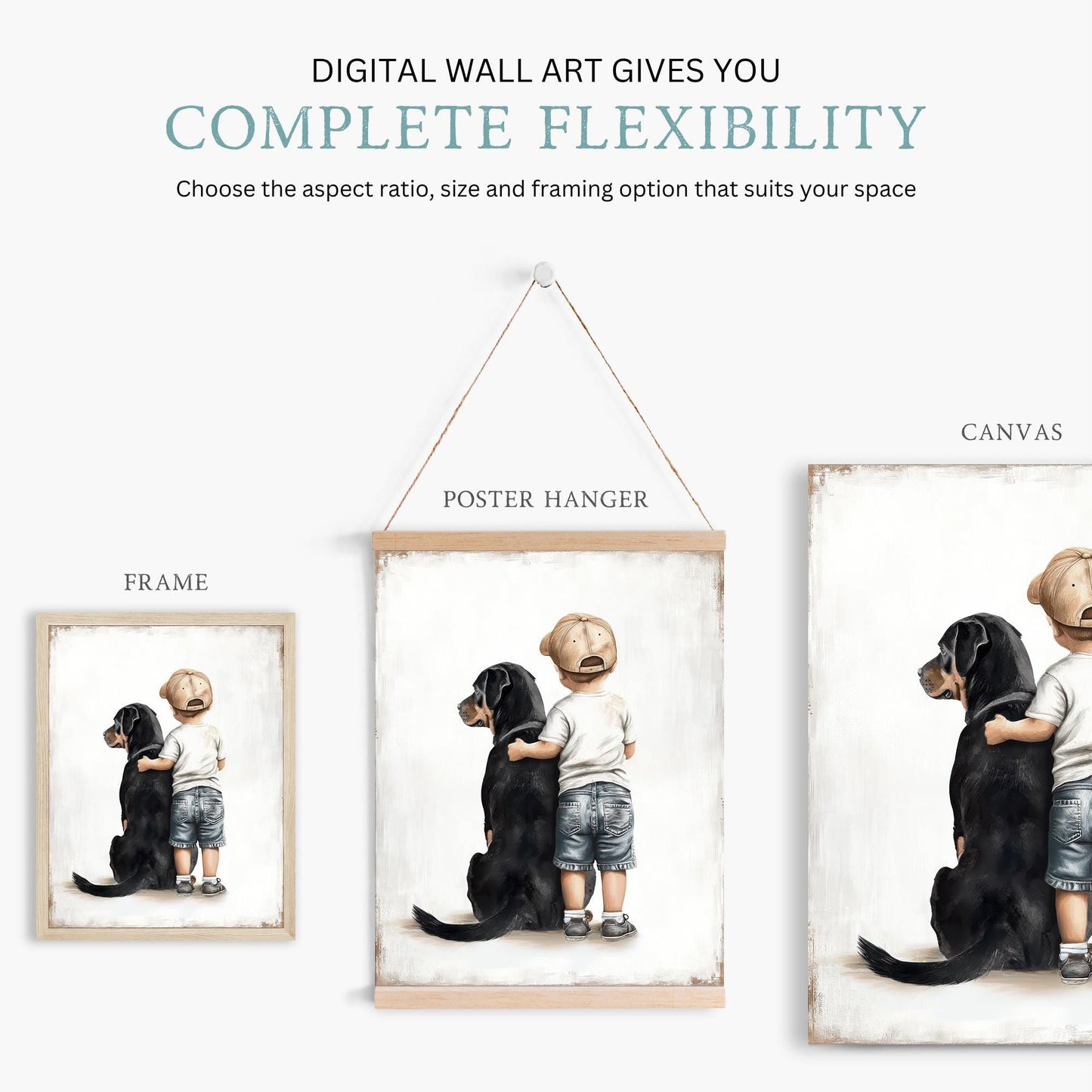 Rottweiler Nursery Decor, Boy & Dog Art Print, Cute Canine Wall Art - WildfieldPrints