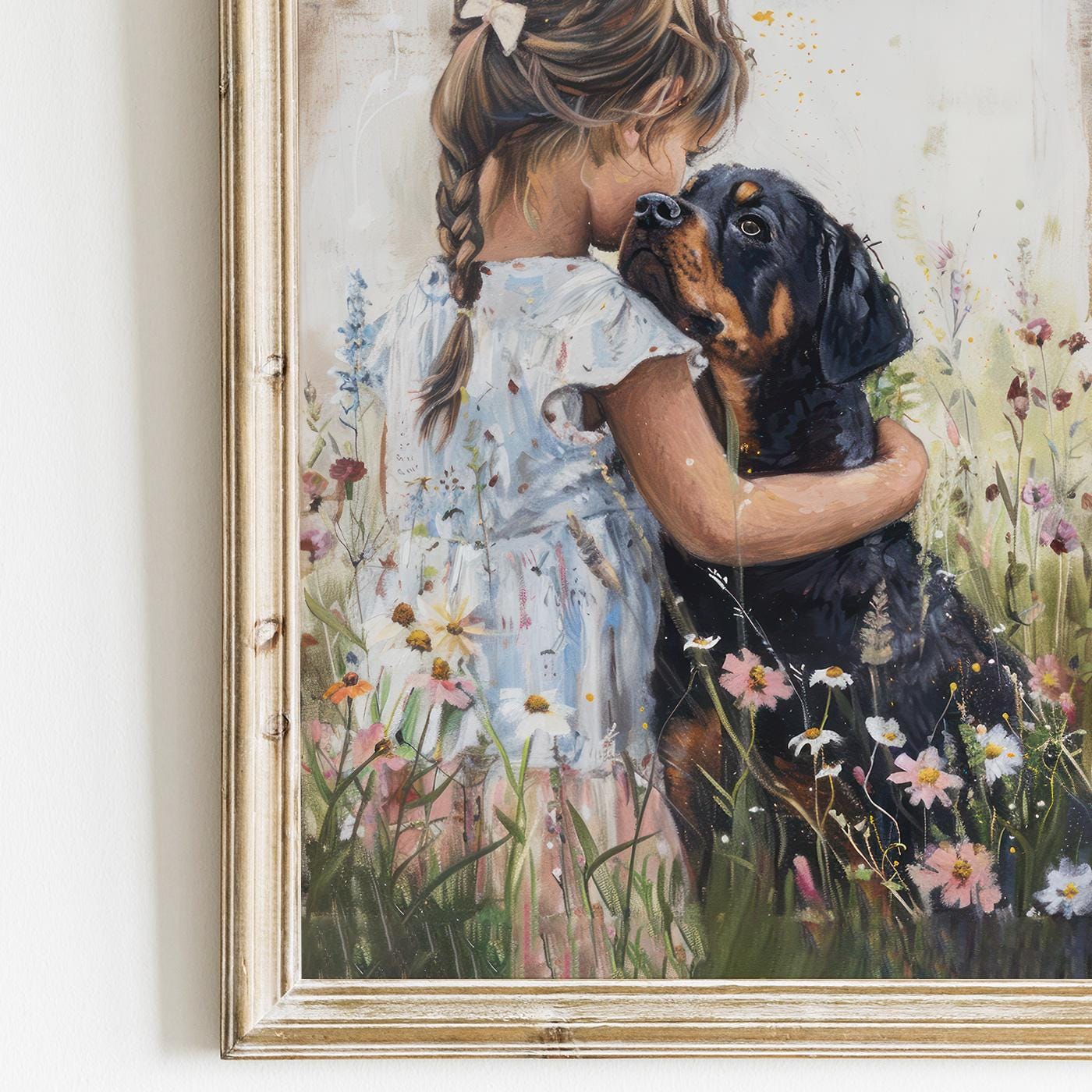 Rottweiler Nursery Decor, Girl & Dog Wall Art, Rottweiler Painting - WildfieldPrints