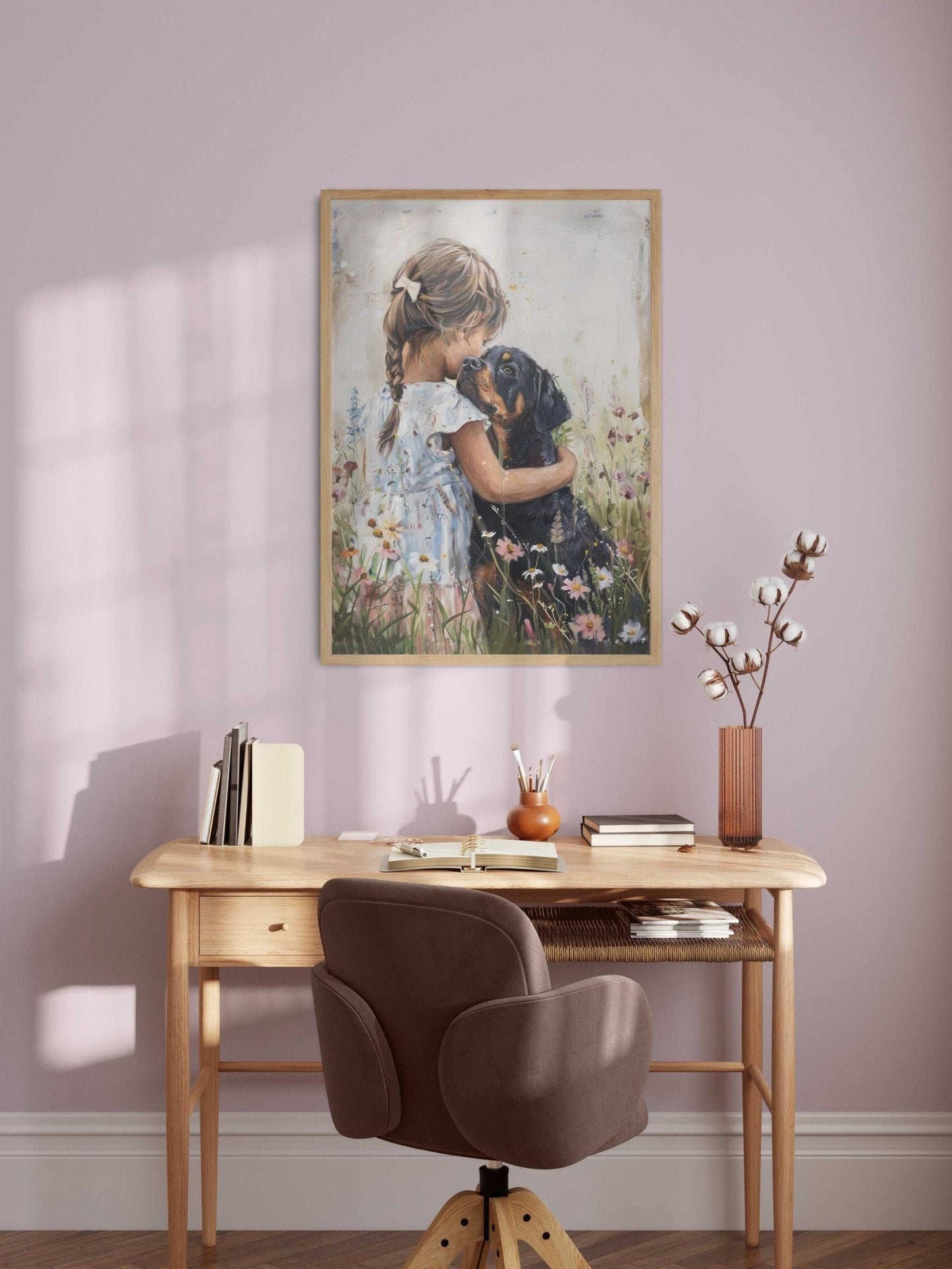 Rottweiler Nursery Decor, Girl & Dog Wall Art, Rottweiler Painting - WildfieldPrints