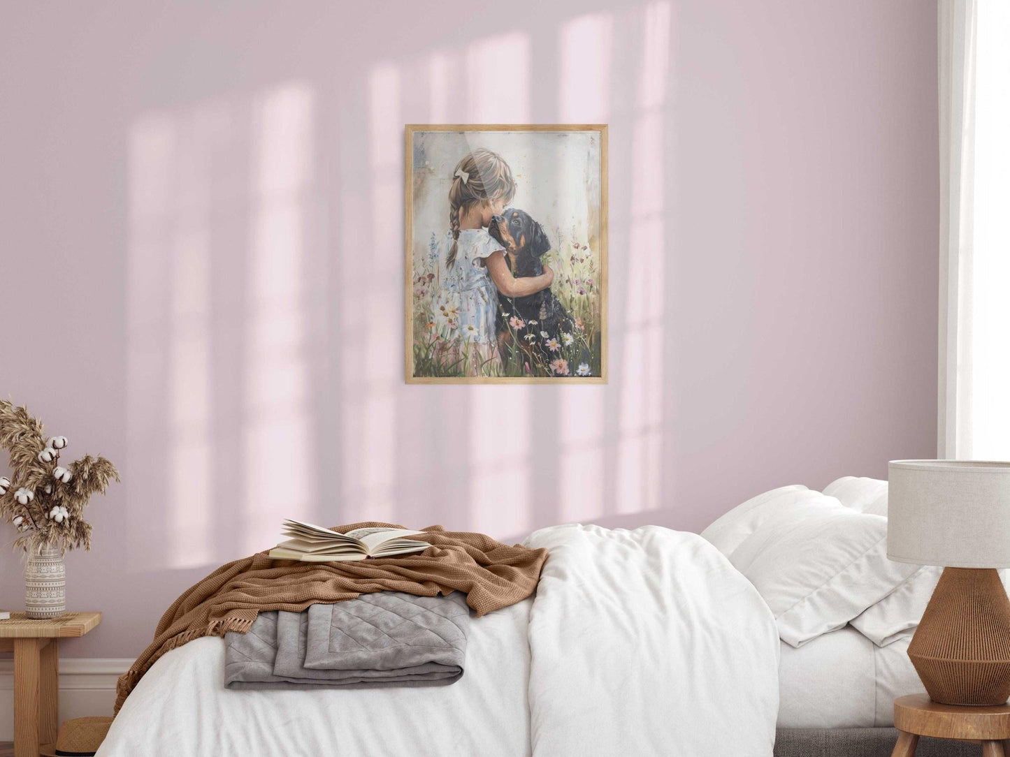 Rottweiler Nursery Decor, Girl & Dog Wall Art, Rottweiler Painting - WildfieldPrints