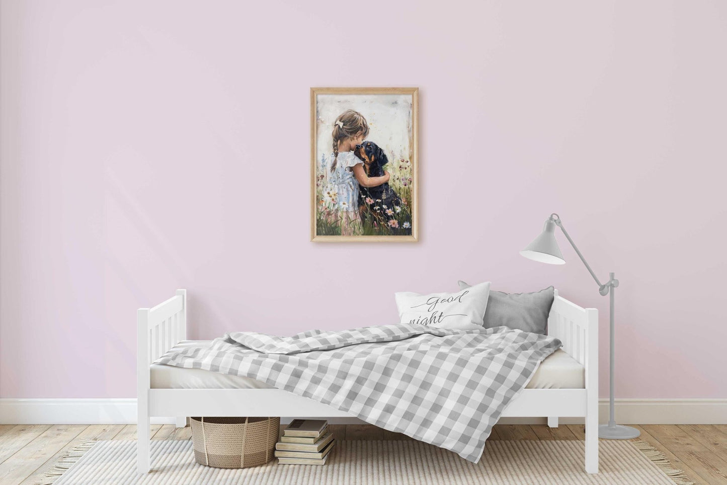 Rottweiler Nursery Decor, Girl & Dog Wall Art, Rottweiler Painting - WildfieldPrints