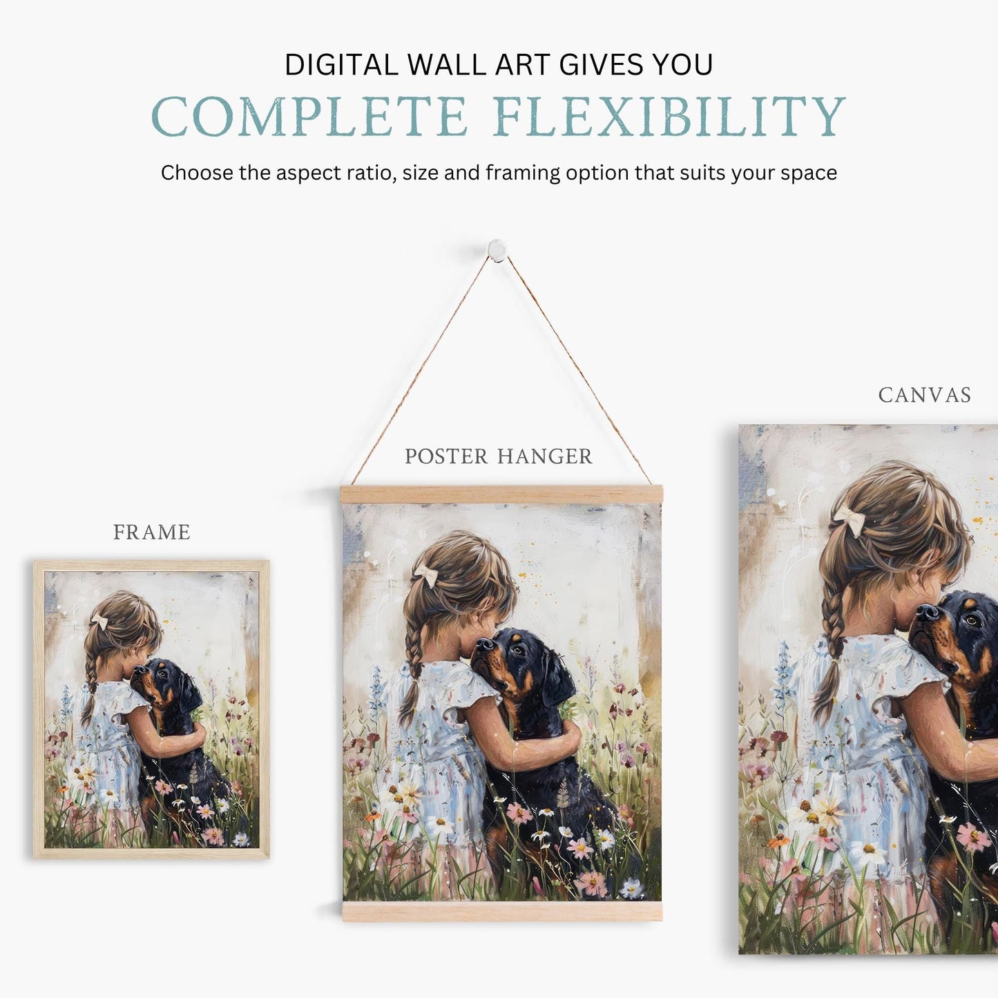 Rottweiler Nursery Decor, Girl & Dog Wall Art, Rottweiler Painting - WildfieldPrints