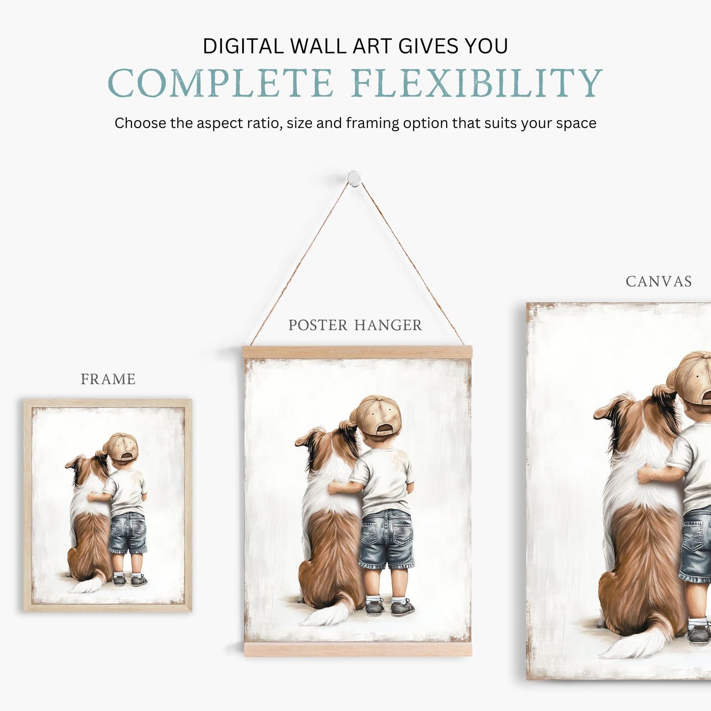 Rough Collie Wall Art, Boy and Dog Print, Dog Nursery Decor, Collie Painting - WildfieldPrints