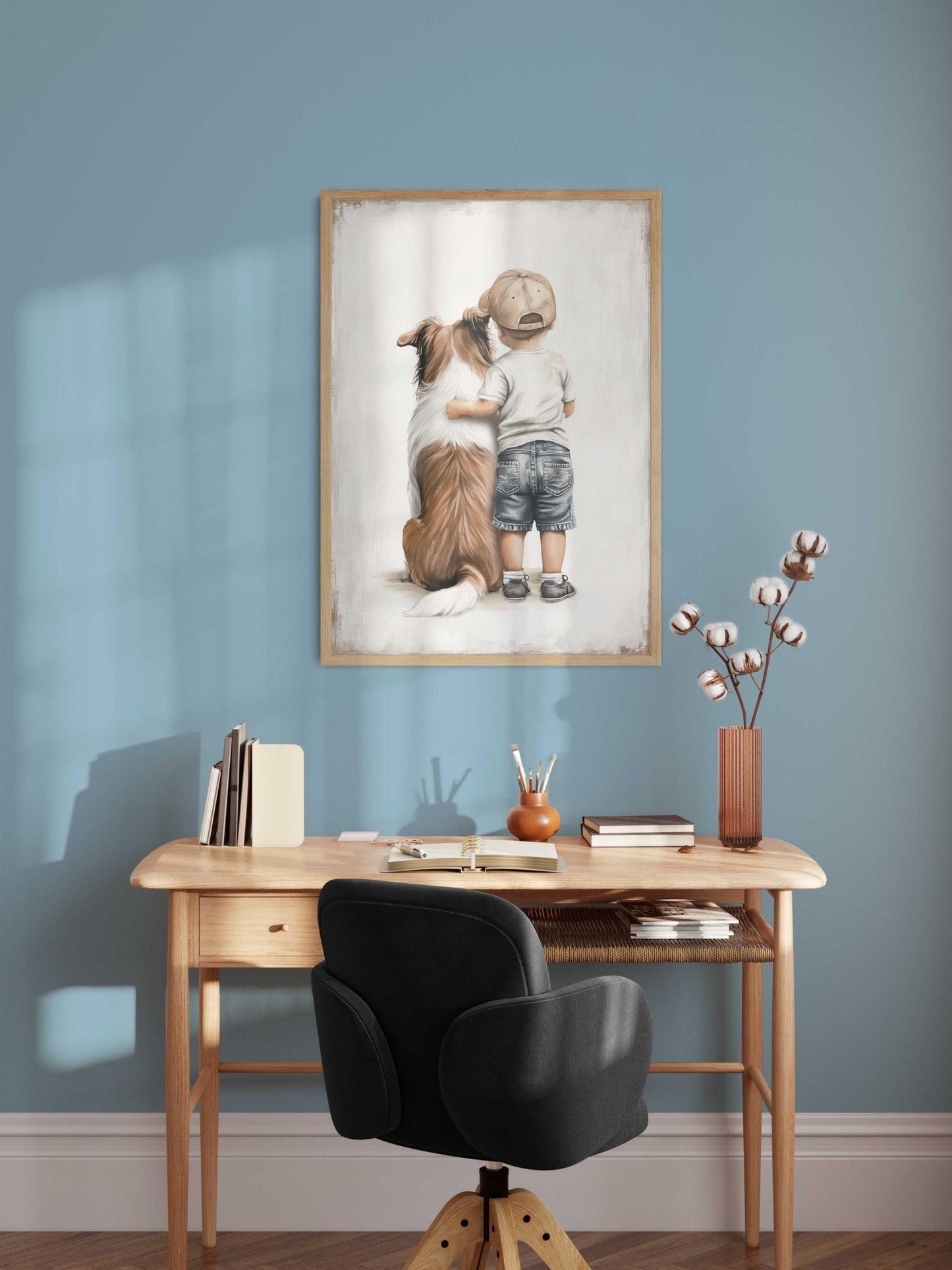 Rough Collie Wall Art, Boy and Dog Print, Dog Nursery Decor, Collie Painting - WildfieldPrints