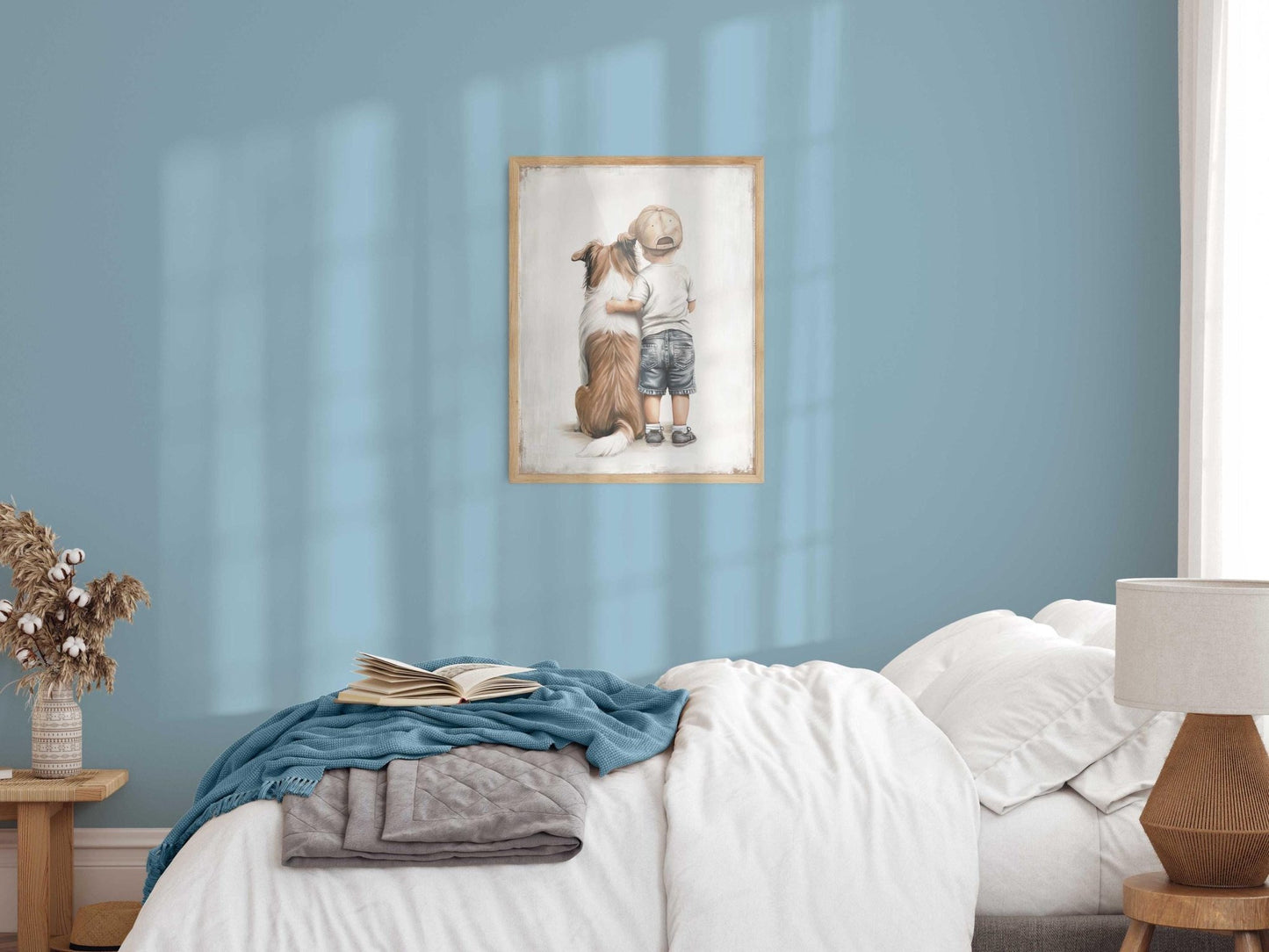 Rough Collie Wall Art, Boy and Dog Print, Dog Nursery Decor, Collie Painting - WildfieldPrints