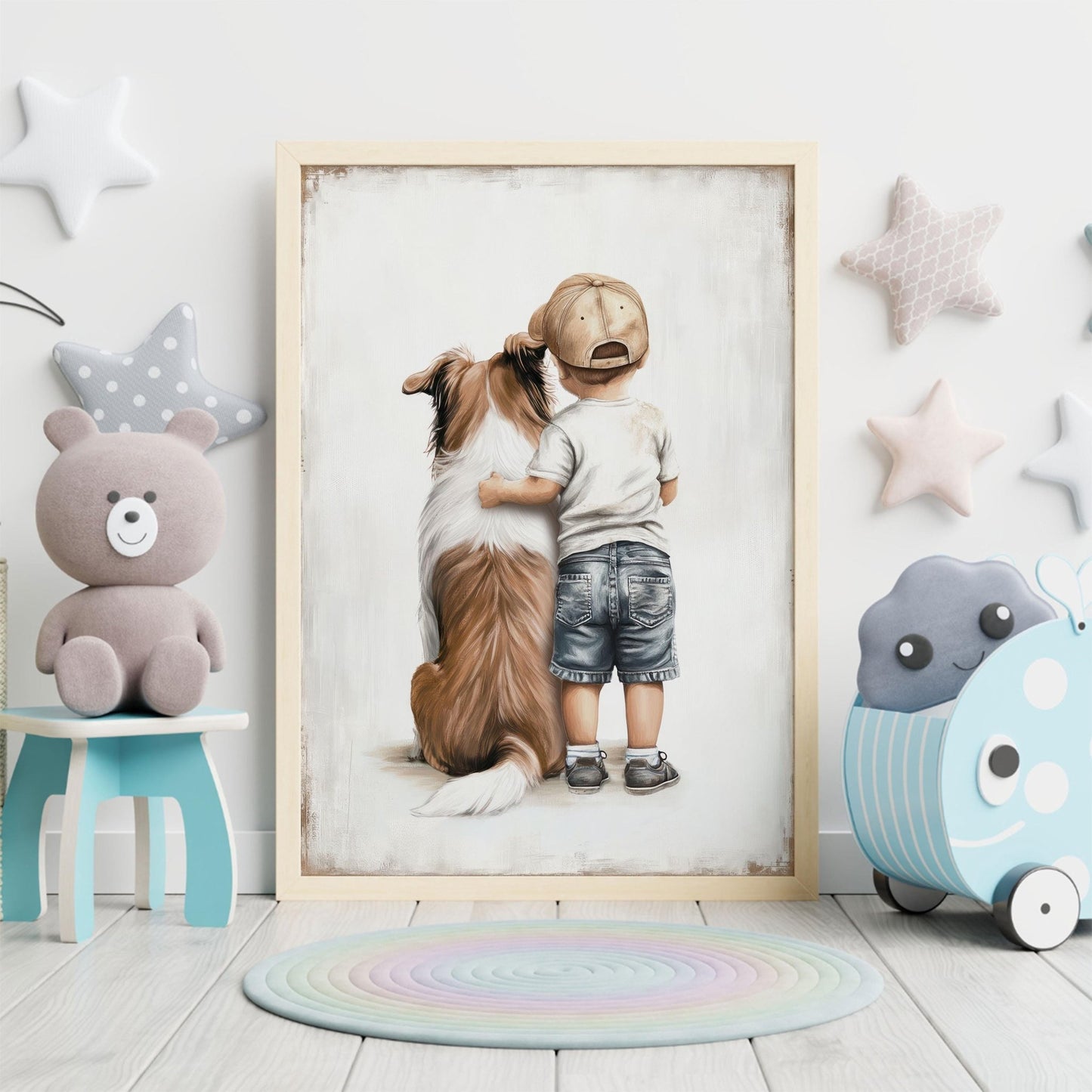 Rough Collie Wall Art, Boy and Dog Print, Dog Nursery Decor, Collie Painting - WildfieldPrints