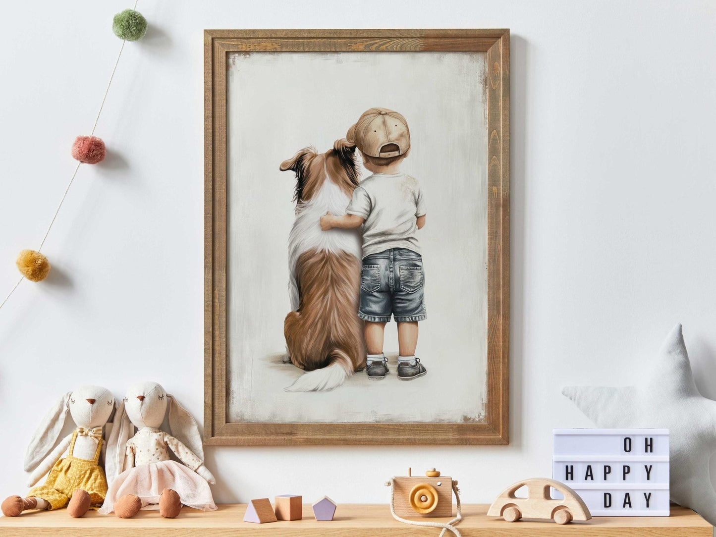 Rough Collie Wall Art, Boy and Dog Print, Dog Nursery Decor, Collie Painting - WildfieldPrints