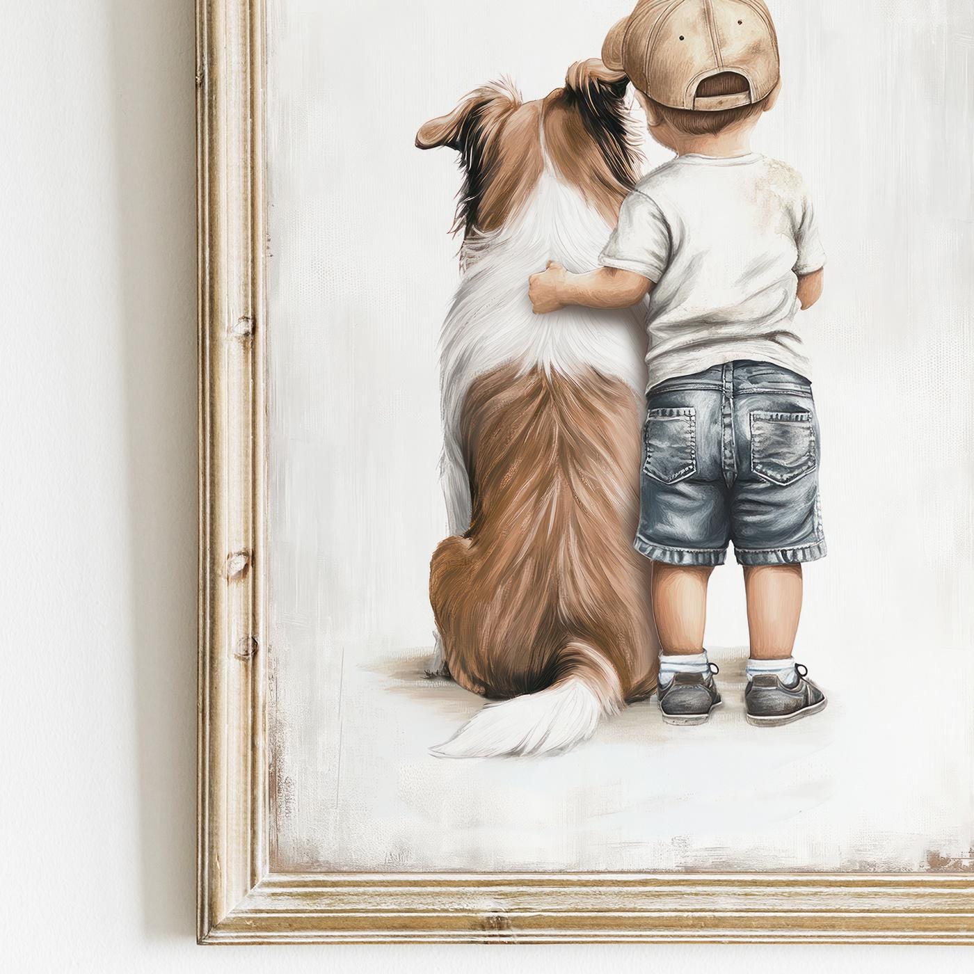 Rough Collie Wall Art, Boy and Dog Print, Dog Nursery Decor, Collie Painting - WildfieldPrints
