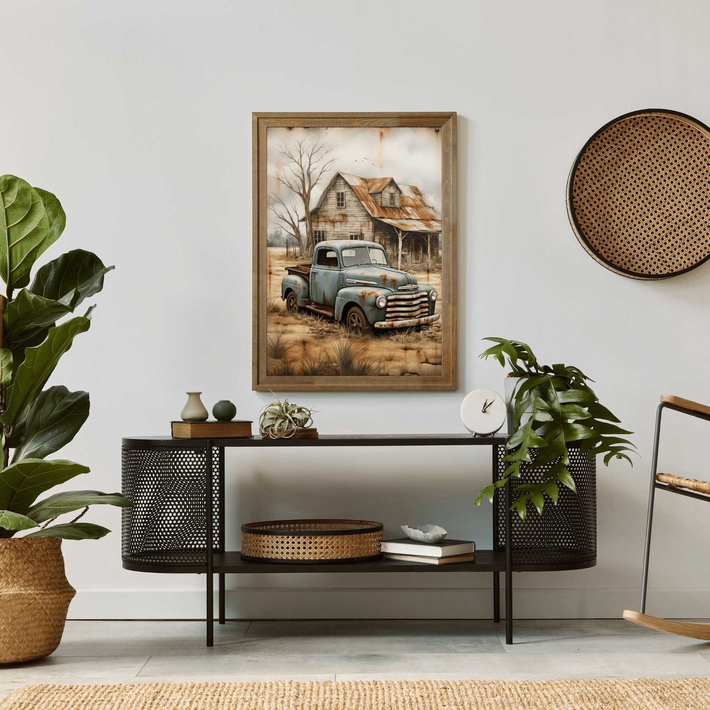 Rural Wall Art, Vintage Country House & Rusty Car Decor, Countryside Print - WildfieldPrints