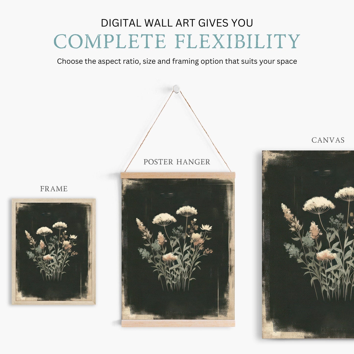 Rustic Floral Prints, Wildflower Art Decor, Minimalist Flower Wall Art - WildfieldPrints