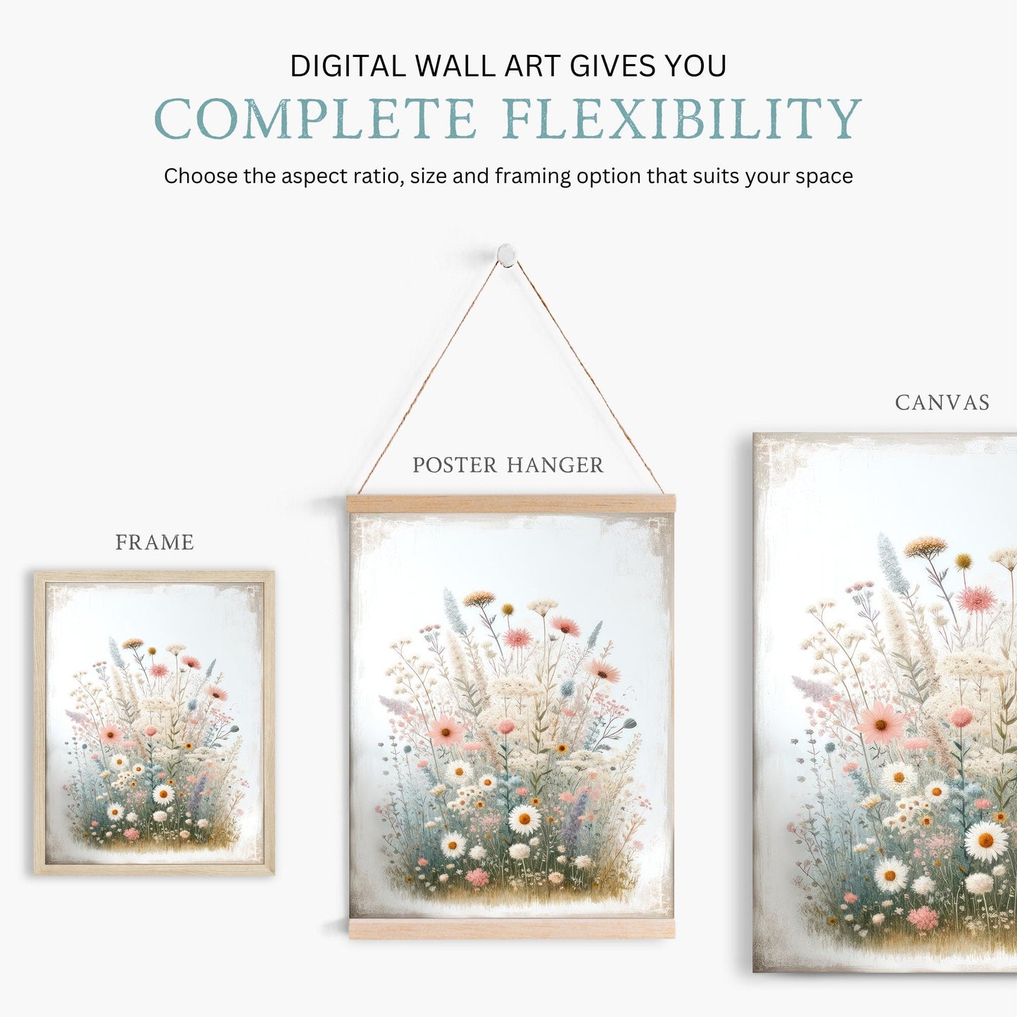 Rustic Floral Prints, Wildflower Wall Art, Minimalist Flower Decor - WildfieldPrints