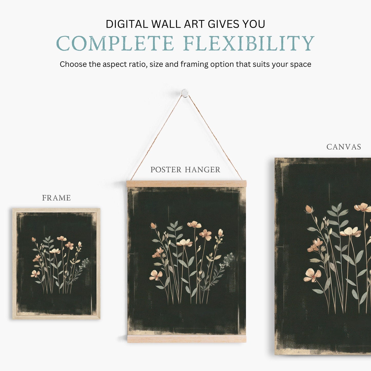 Rustic Floral Prints, Wildflower Wall Decor, Minimalist Flower Artwork - WildfieldPrints