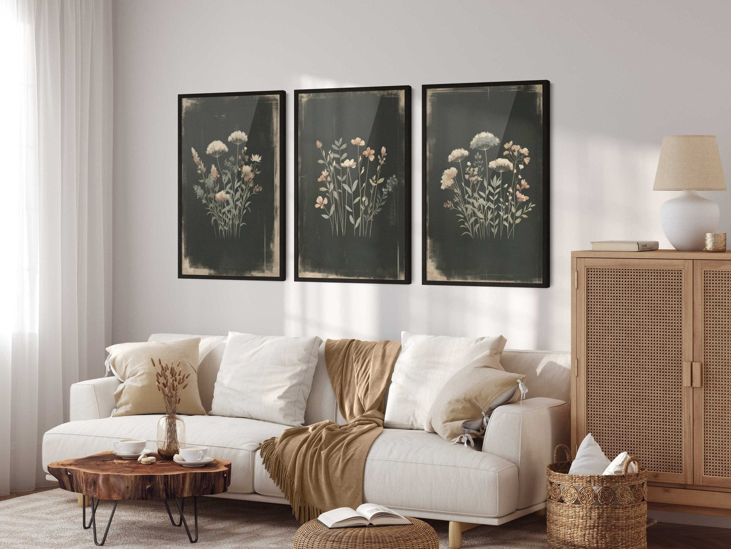 Rustic Floral Prints, Wildflower Wall Decor, Minimalist Flower Artwork - WildfieldPrints