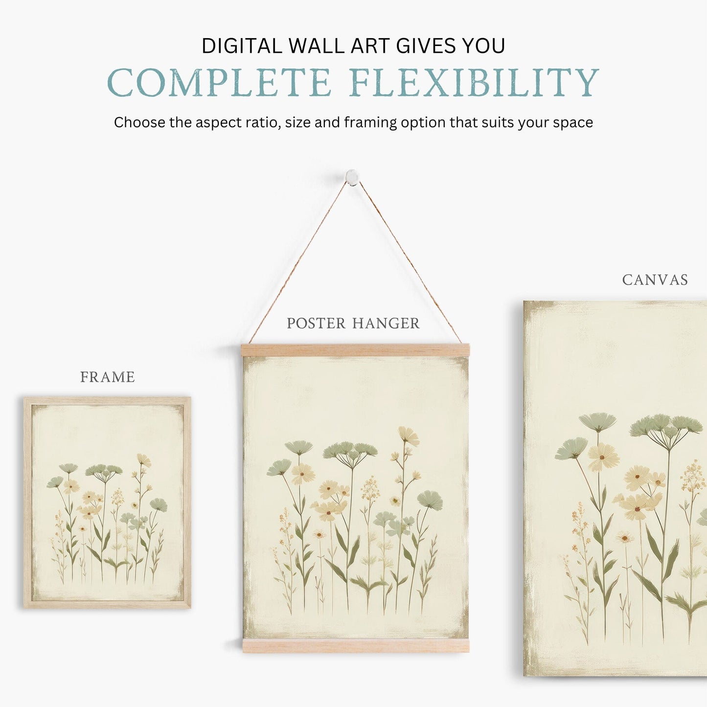 Rustic Floral Prints, Wildflower Wall Decor, Vintage Flower Art - WildfieldPrints