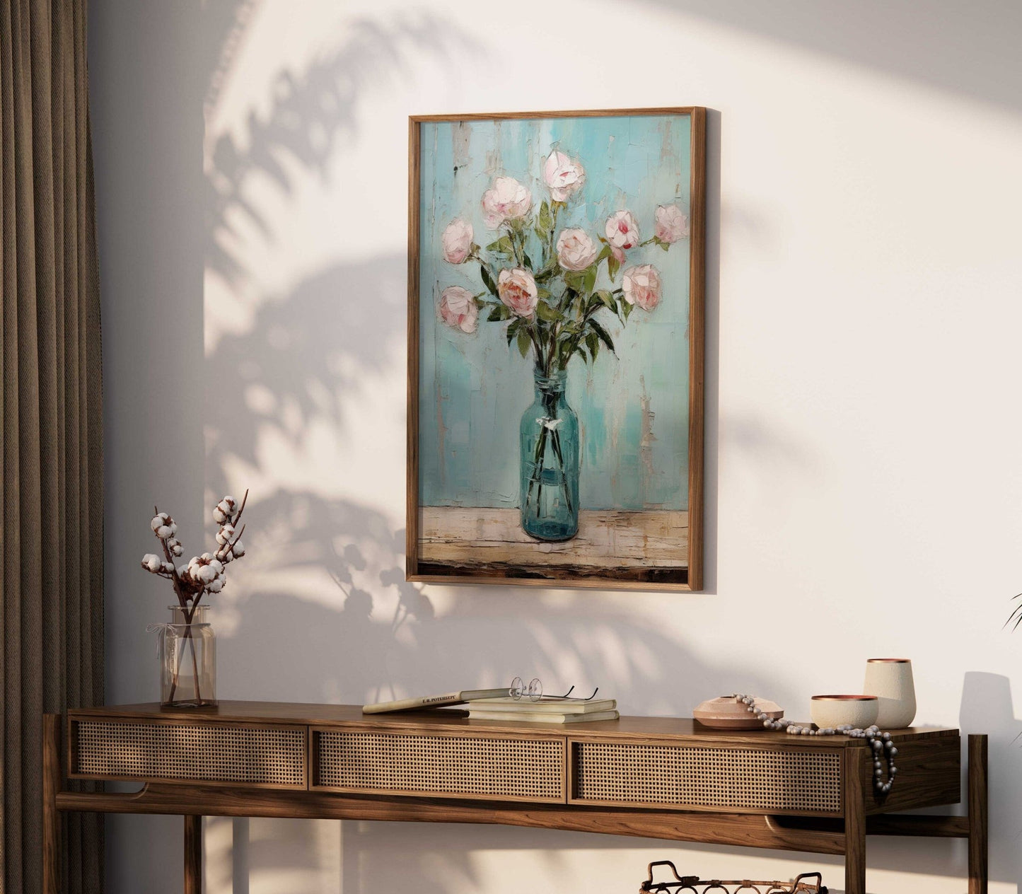 Rustic Floral Wall Art, Pink Rose Print, Vintage Botanical Decor - WildfieldPrints
