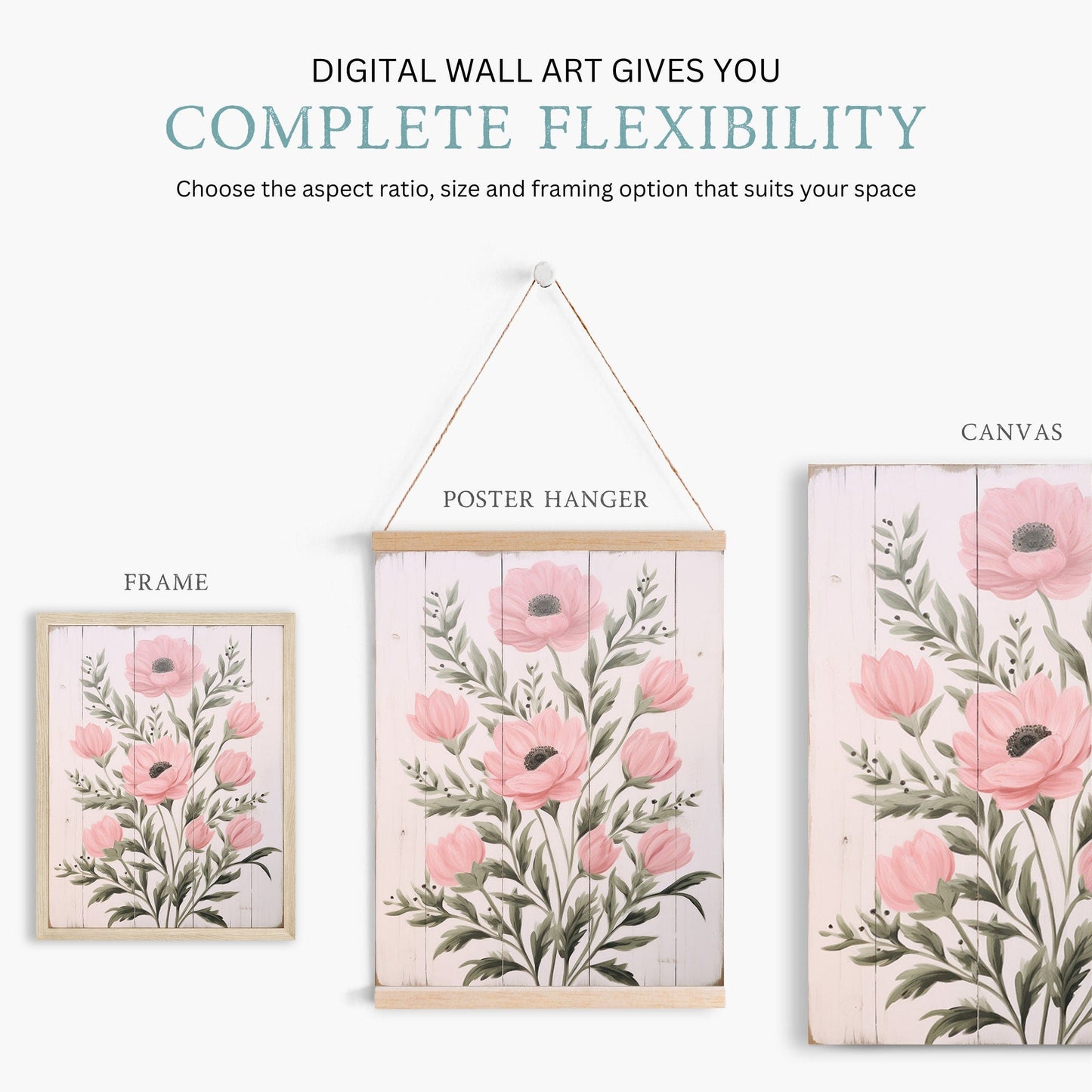 Rustic Floral Wall Decor, Vintage Flower Print, Farmhouse Art - WildfieldPrints