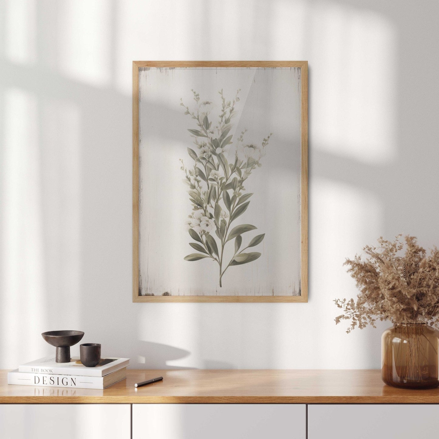 Rustic Floral Wall Decor, White Flower Print, Minimalist Kitchen Art - WildfieldPrints