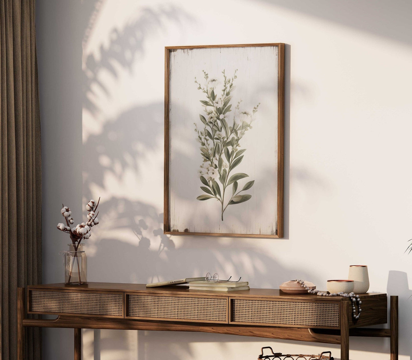Rustic Floral Wall Decor, White Flower Print, Minimalist Kitchen Art - WildfieldPrints
