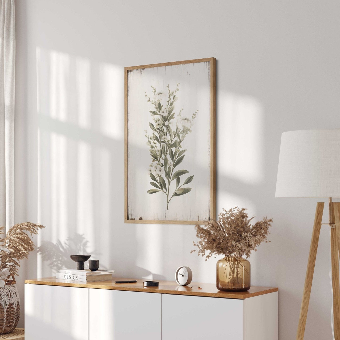 Rustic Floral Wall Decor, White Flower Print, Minimalist Kitchen Art - WildfieldPrints