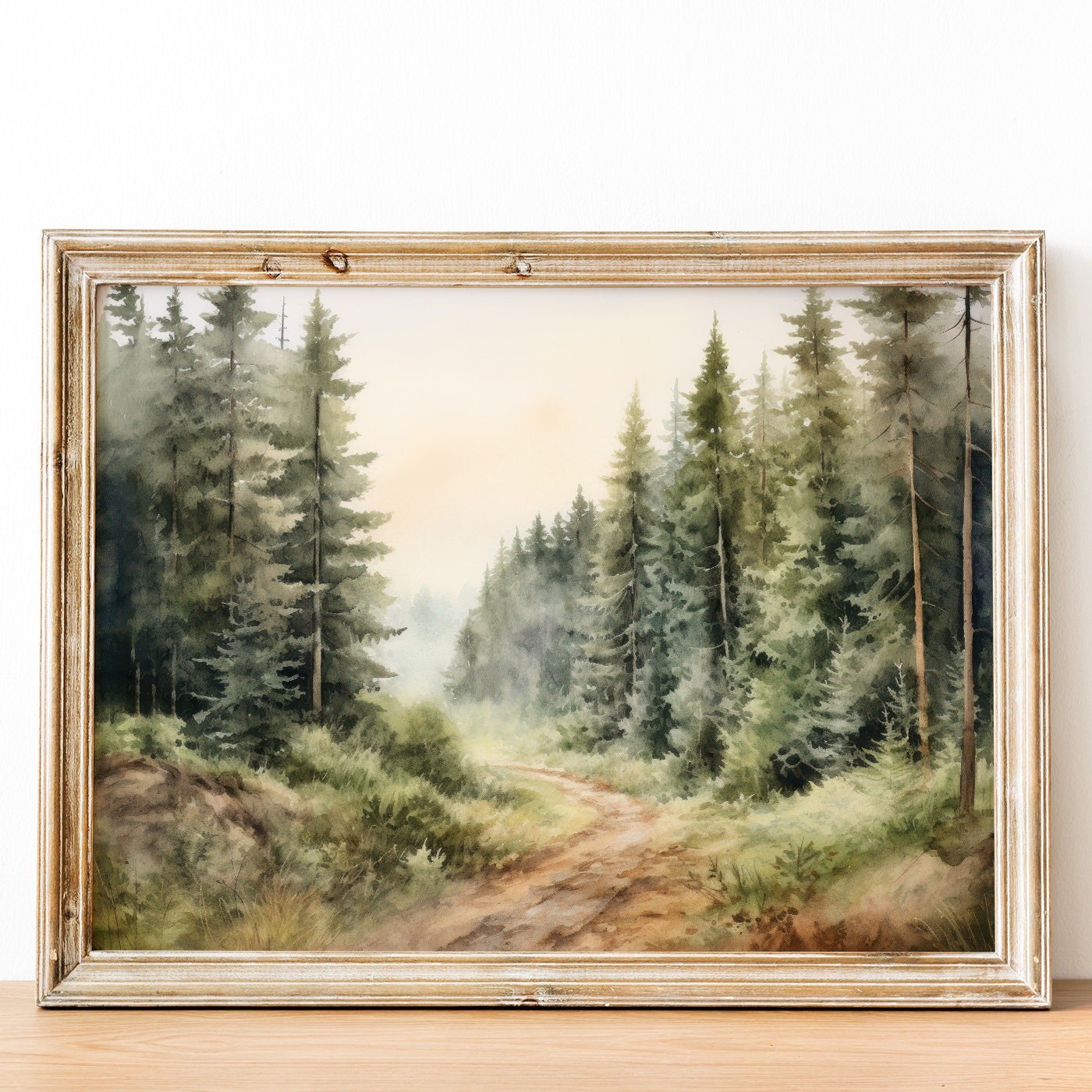 Rustic Landscape Artwork, Vintage Nature Wall Decor, Watercolor Forest Path - WildfieldPrints