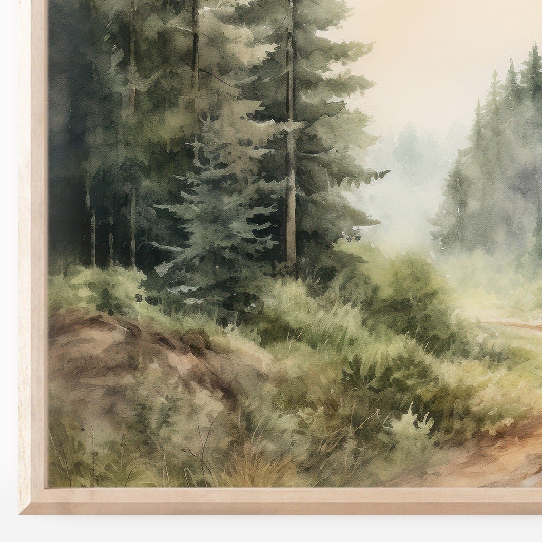 Rustic Landscape Artwork, Vintage Nature Wall Decor, Watercolor Forest Path - WildfieldPrints