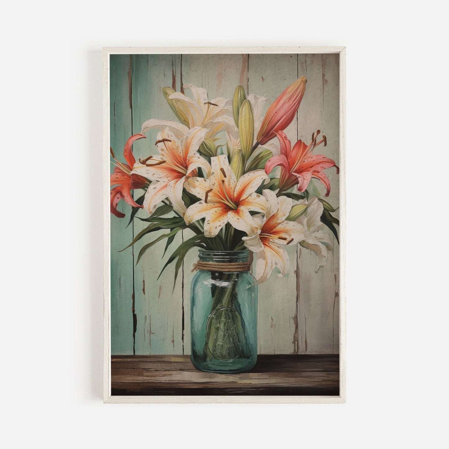 Rustic Lilly Bouquet Wall Art, Vintage Elegance for Timeless Decor - WildfieldPrints