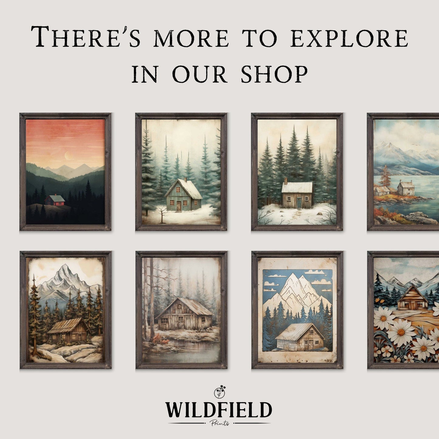 Rustic Mountain Cabin Print, Forest and Mountain Landscape Decor, Cozy Cottage Art - WildfieldPrints