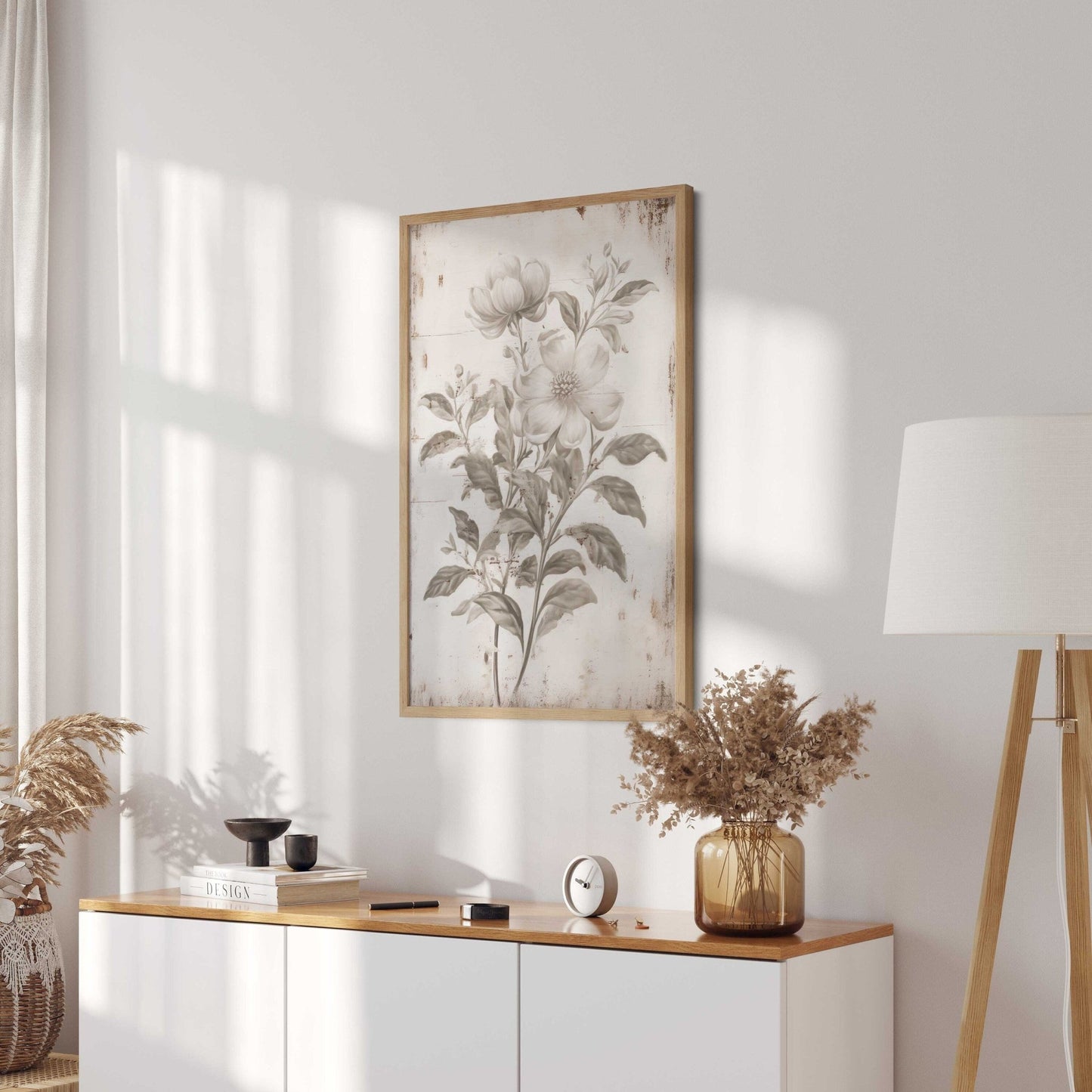 Rustic White Floral Prints, Vintage Wood Decor, Timeless Home Accent - WildfieldPrints