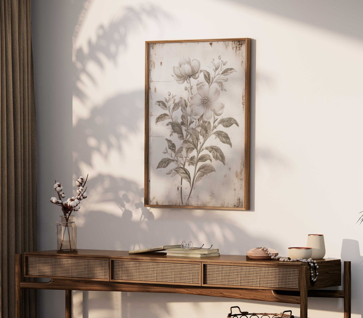 Rustic White Floral Prints, Vintage Wood Decor, Timeless Home Accent - WildfieldPrints