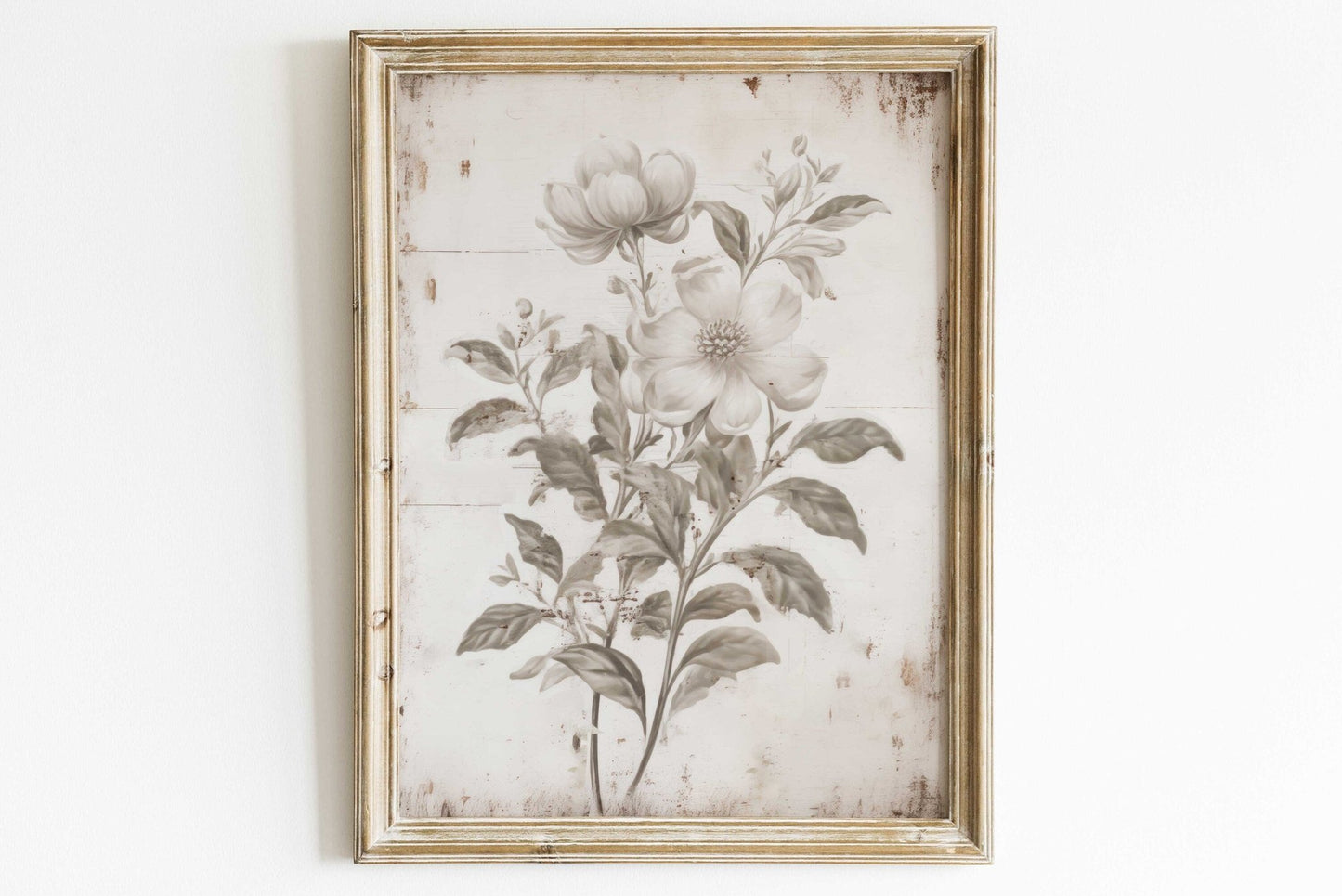 Rustic White Floral Prints, Vintage Wood Decor, Timeless Home Accent - WildfieldPrints