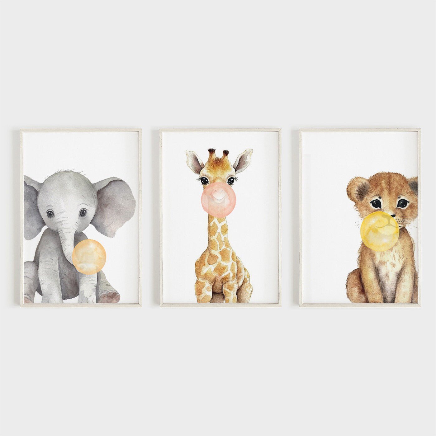 Safari Animal Bubblegum Prints, Kids Room Decor, Whimsical Wall Art - WildfieldPrints