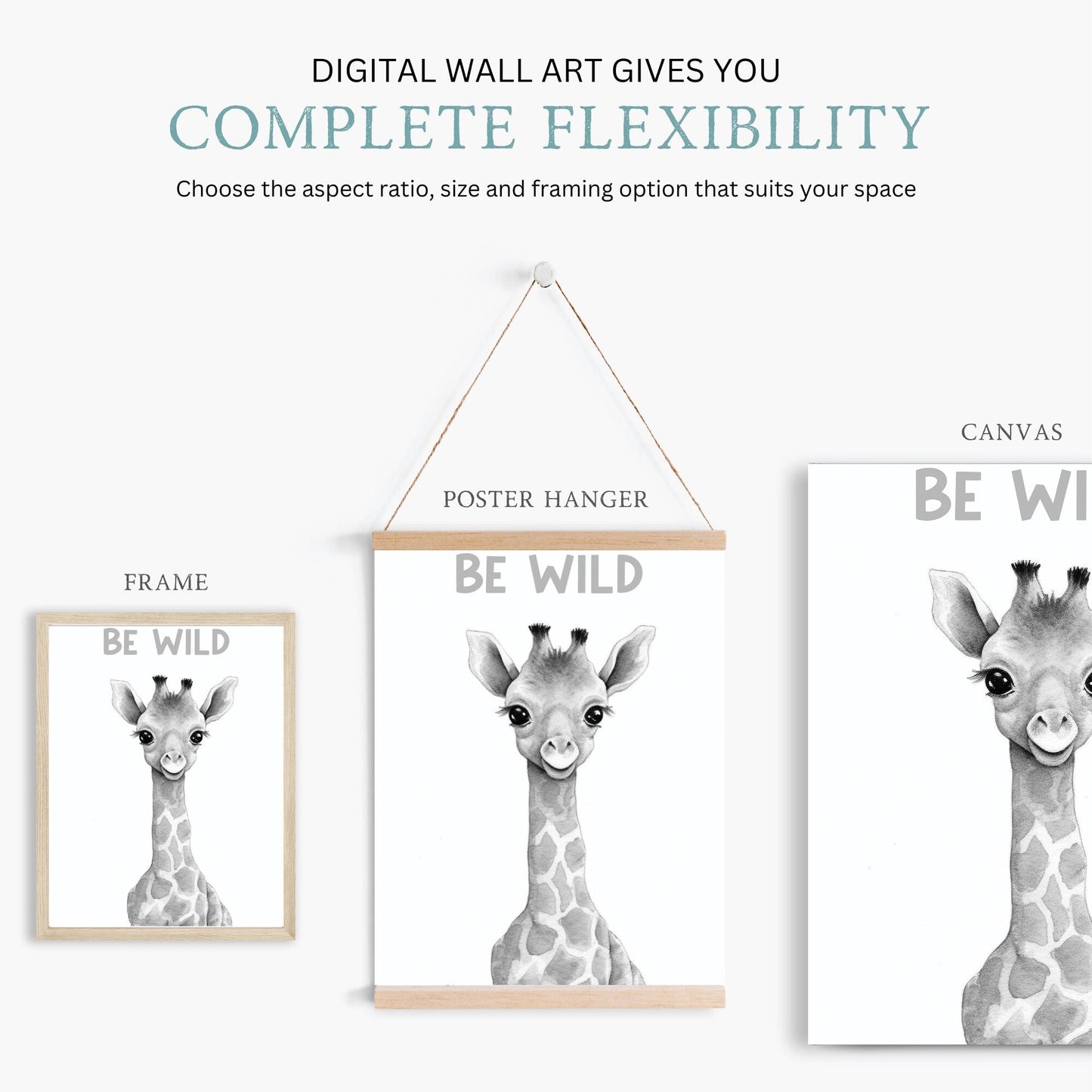 Safari Animal Wall Art - Be Kind, Be Wild, Be Brave - Inspirational Decor - WildfieldPrints