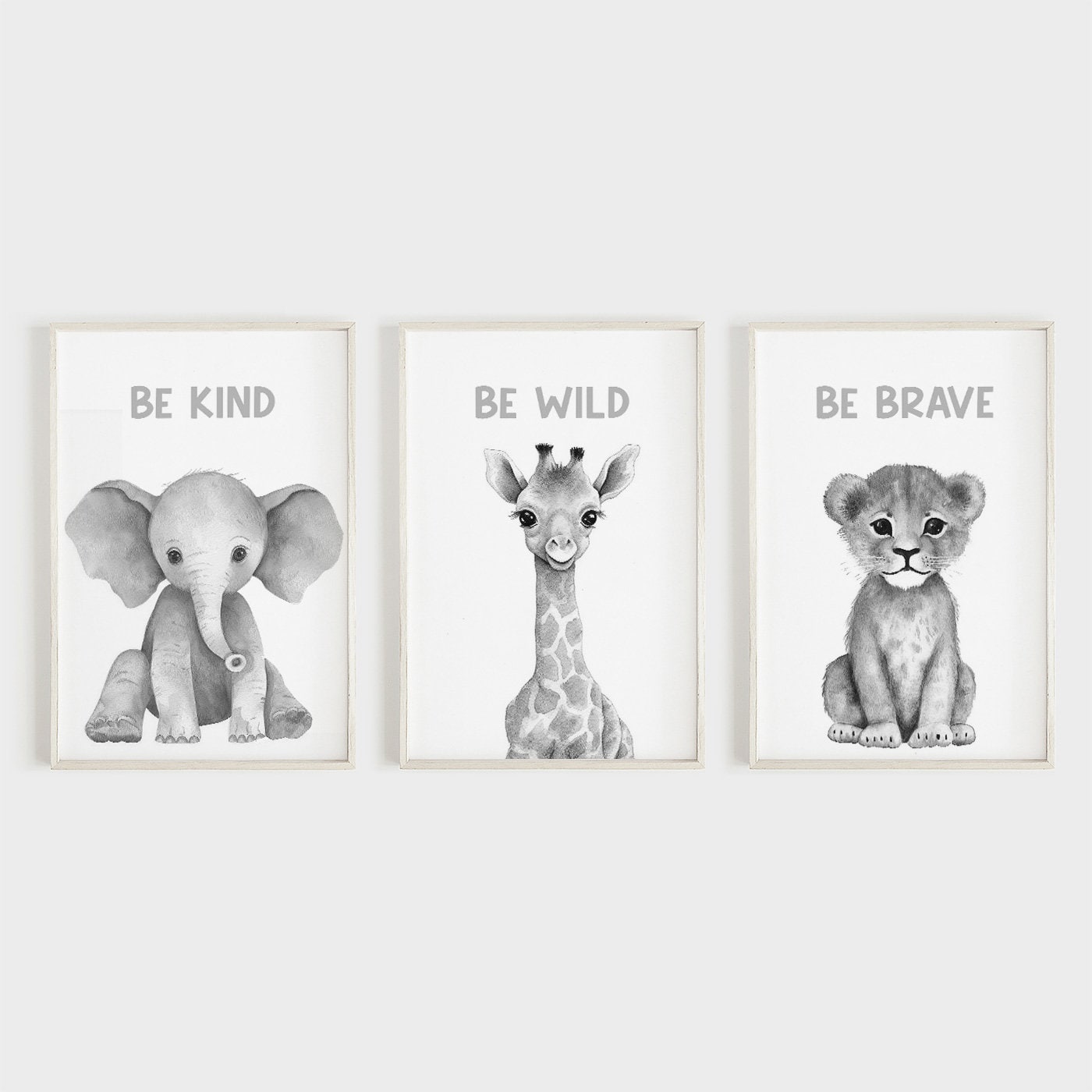 Safari Animal Wall Art - Be Kind, Be Wild, Be Brave - Inspirational Decor - WildfieldPrints