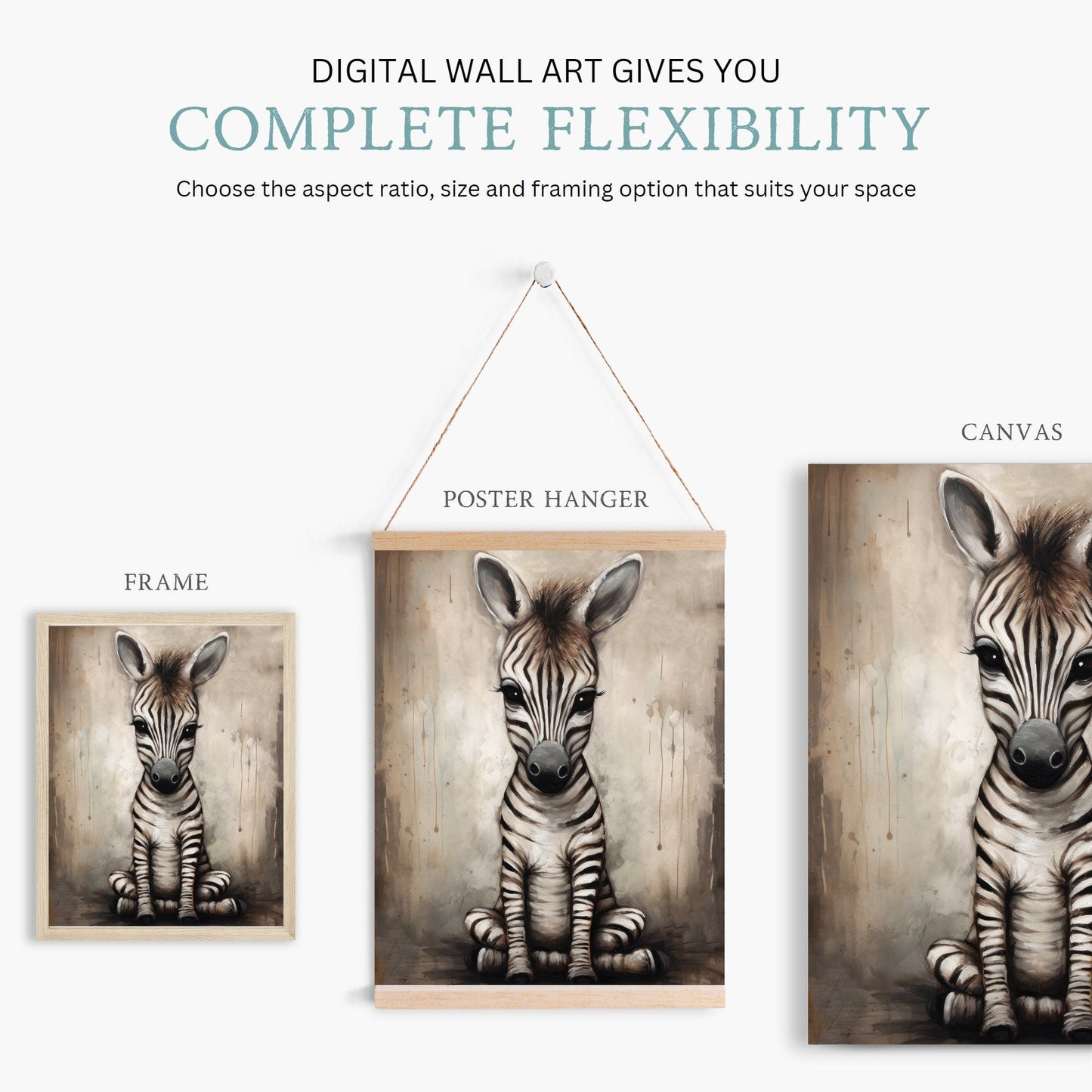 Safari Baby Animal Vintage Wall Art, Elephant, Zebra & Lion Decor - WildfieldPrints