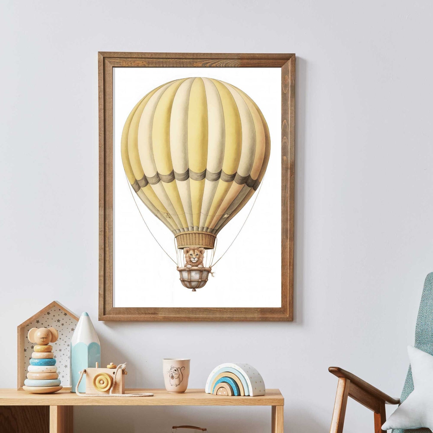 Safari Skies: Vintage Lion Hot Air Balloon Wall Decor for Kids - WildfieldPrints