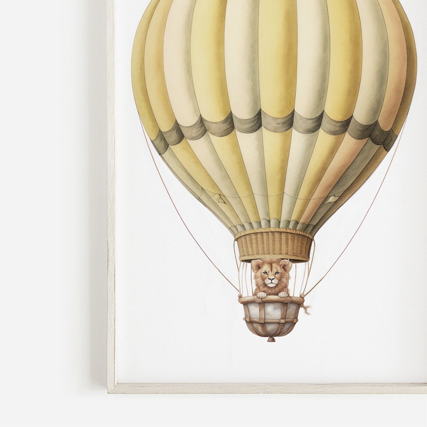 Safari Skies: Vintage Lion Hot Air Balloon Wall Decor for Kids - WildfieldPrints