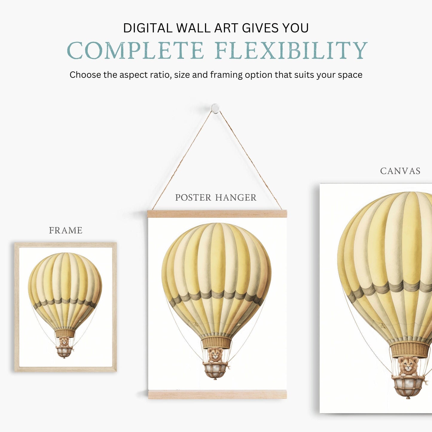 Safari Skies: Vintage Lion Hot Air Balloon Wall Decor for Kids - WildfieldPrints