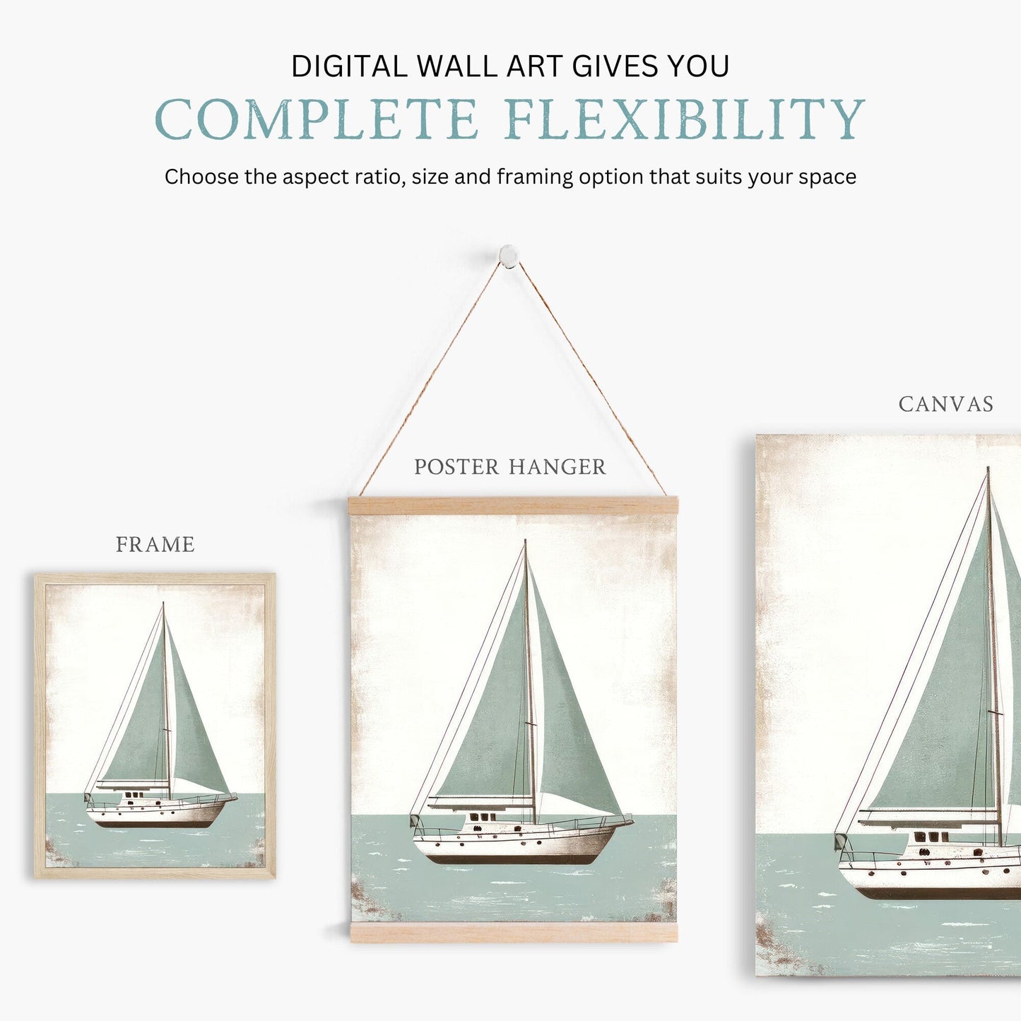 Sailboat Nursery Print, Ocean Theme Decor, Sage Green Wall Art - WildfieldPrints