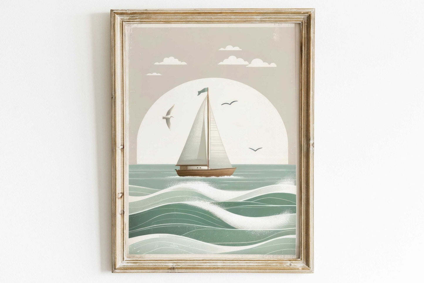 Sailboat Nursery Print, Ocean Theme Decor, Sage Green Wall Art - WildfieldPrints