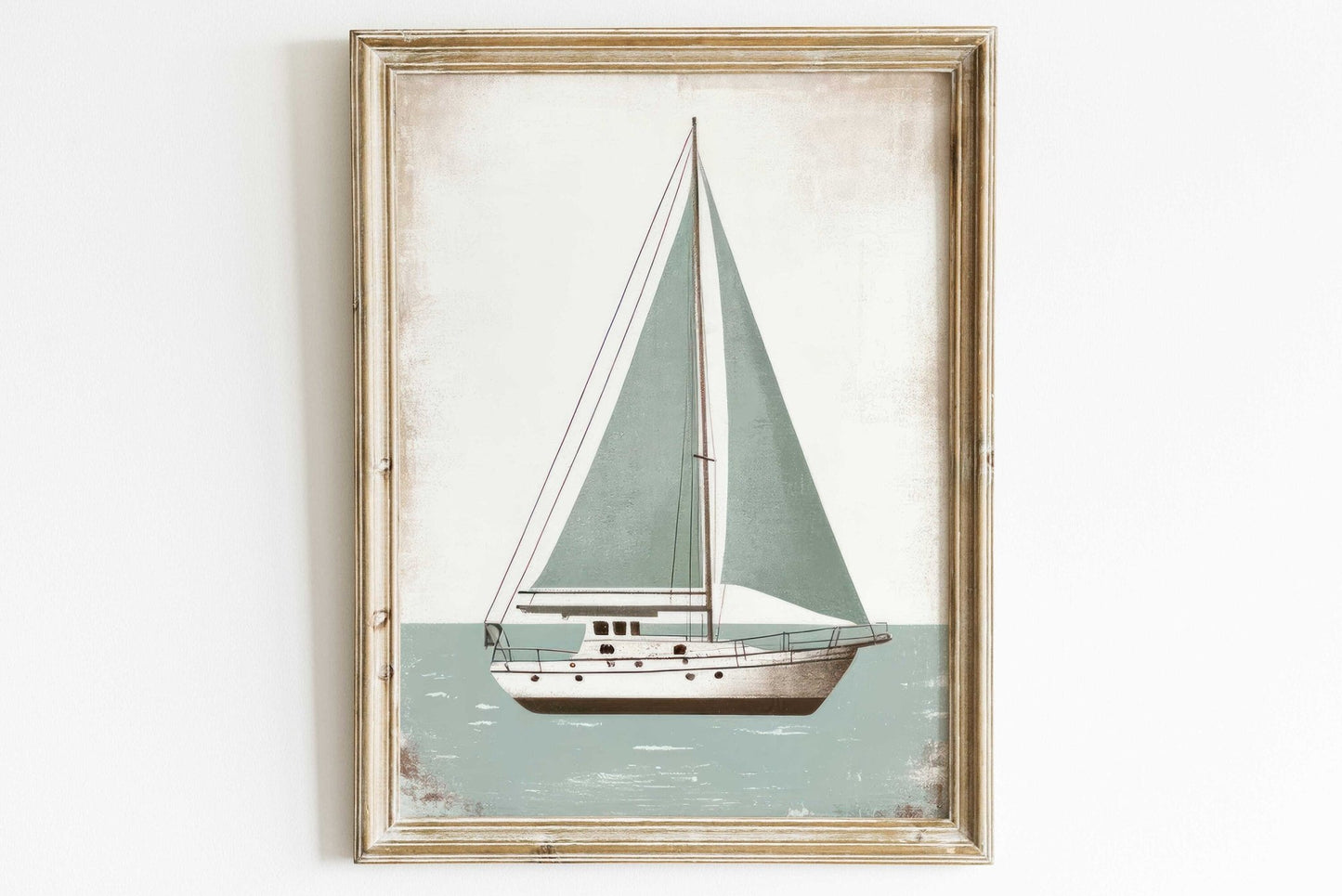 Sailboat Nursery Print, Ocean Theme Decor, Sage Green Wall Art - WildfieldPrints