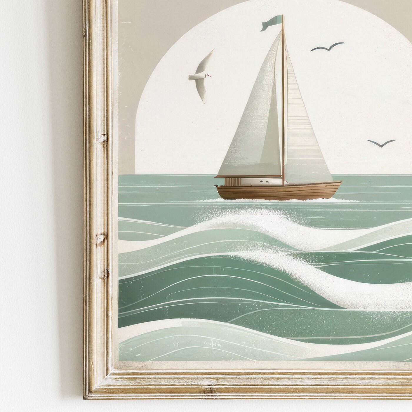 Sailboat Nursery Print, Ocean Theme Decor, Sage Green Wall Art - WildfieldPrints