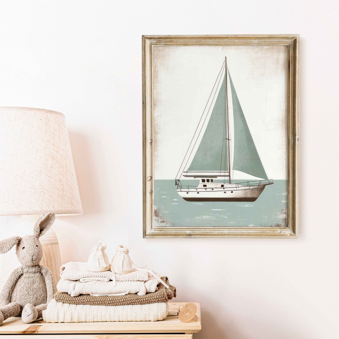 Sailboat Nursery Print, Ocean Theme Decor, Sage Green Wall Art - WildfieldPrints