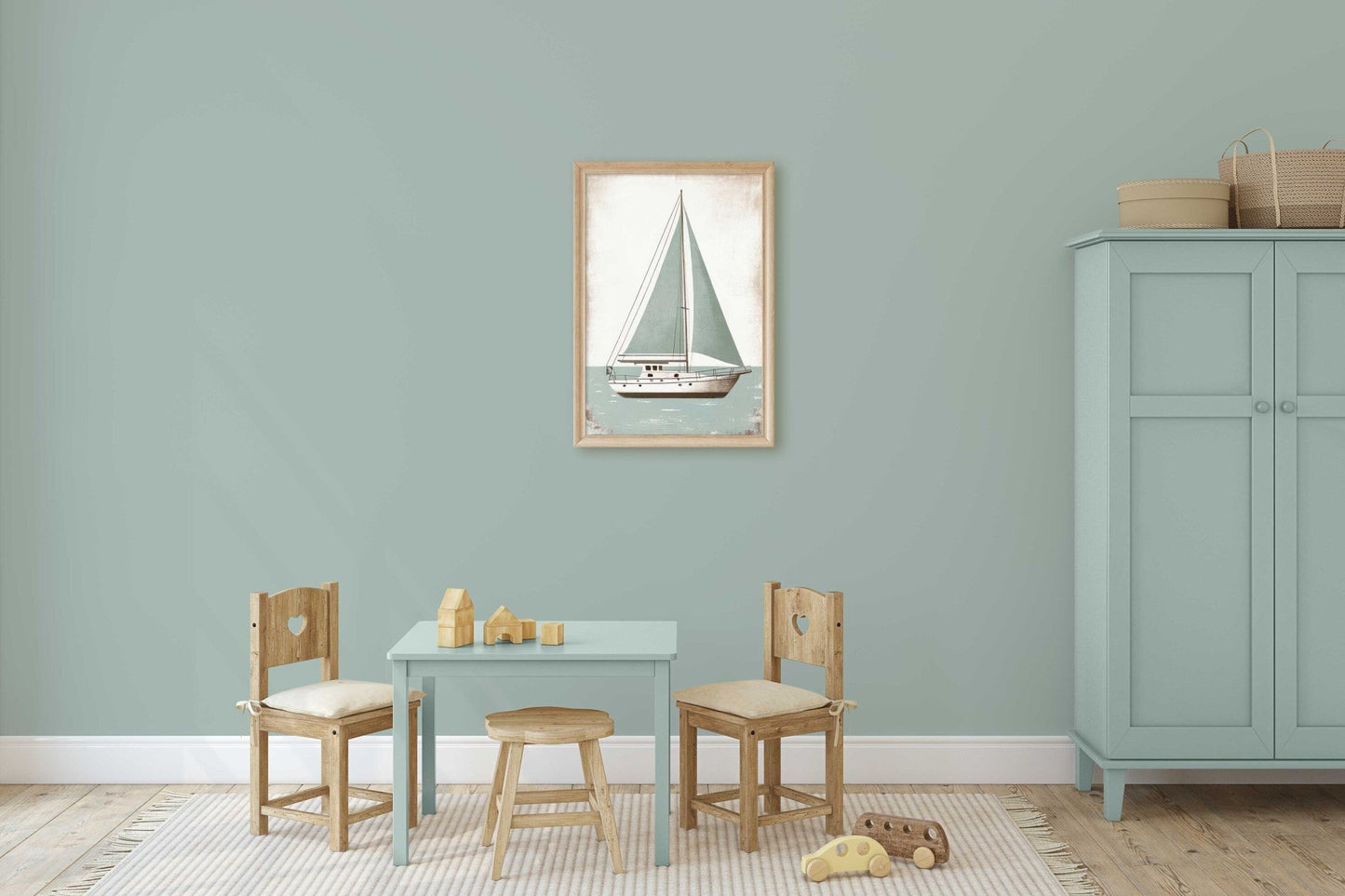Sailboat Nursery Print, Ocean Theme Decor, Sage Green Wall Art - WildfieldPrints