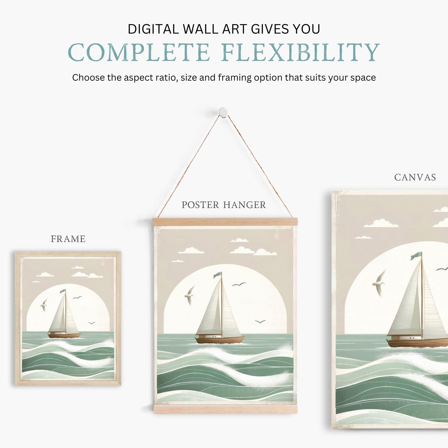 Sailboat Nursery Print, Ocean Theme Decor, Sage Green Wall Art - WildfieldPrints