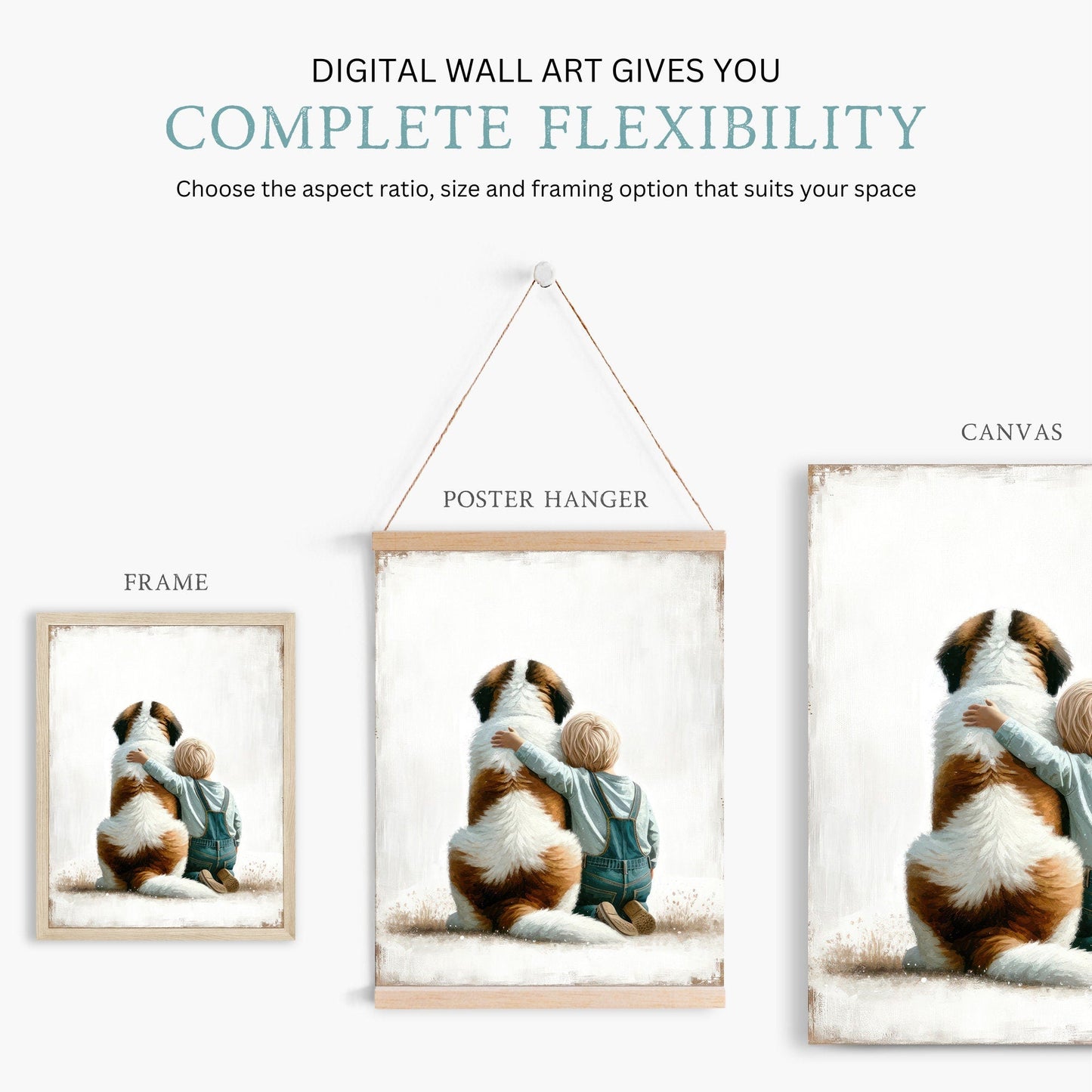 Saint Bernard Nursery Decor, Boy and Dog Wall Art, Cute Kids Art - WildfieldPrints