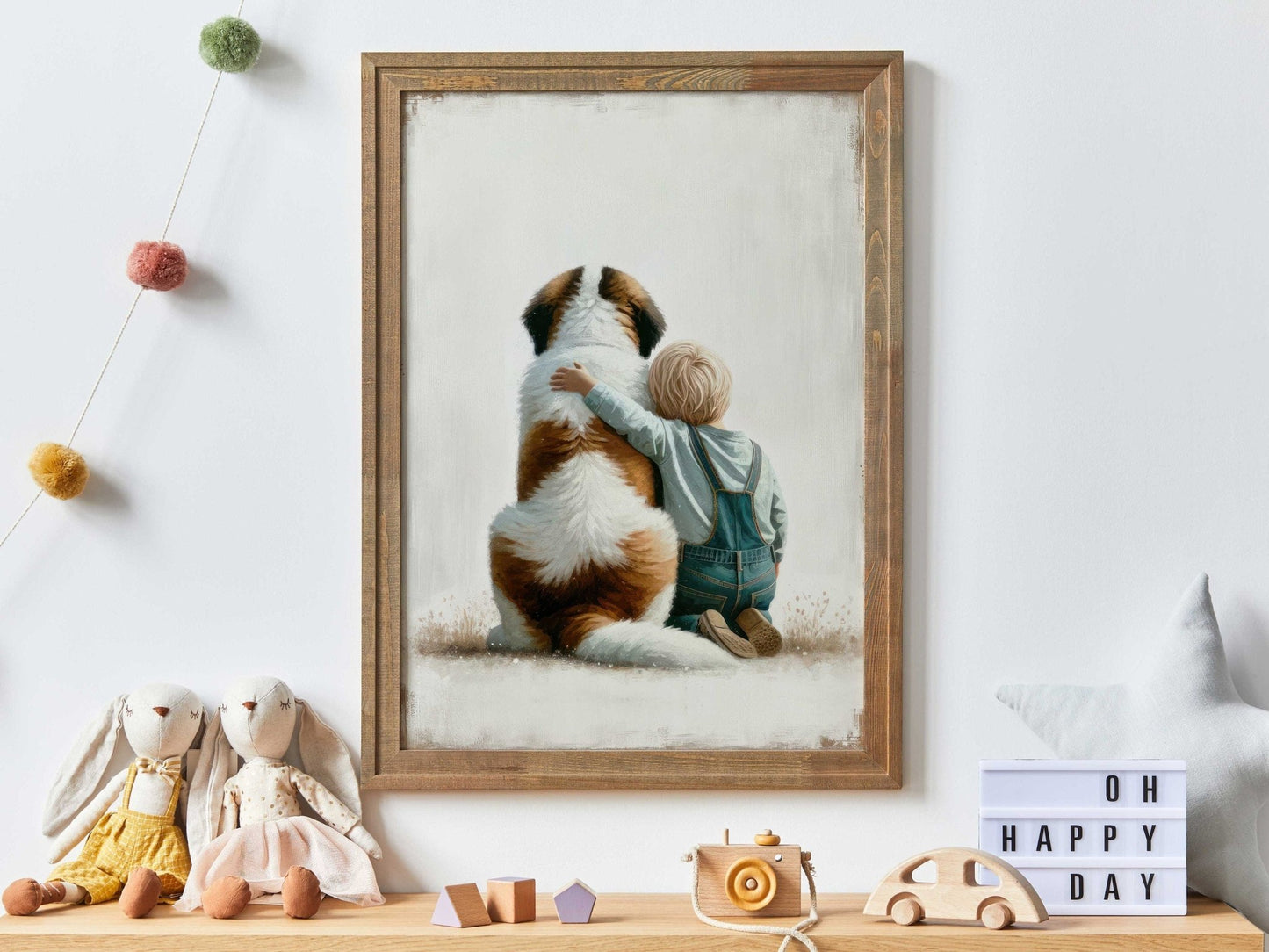 Saint Bernard Nursery Decor, Boy and Dog Wall Art, Cute Kids Art - WildfieldPrints
