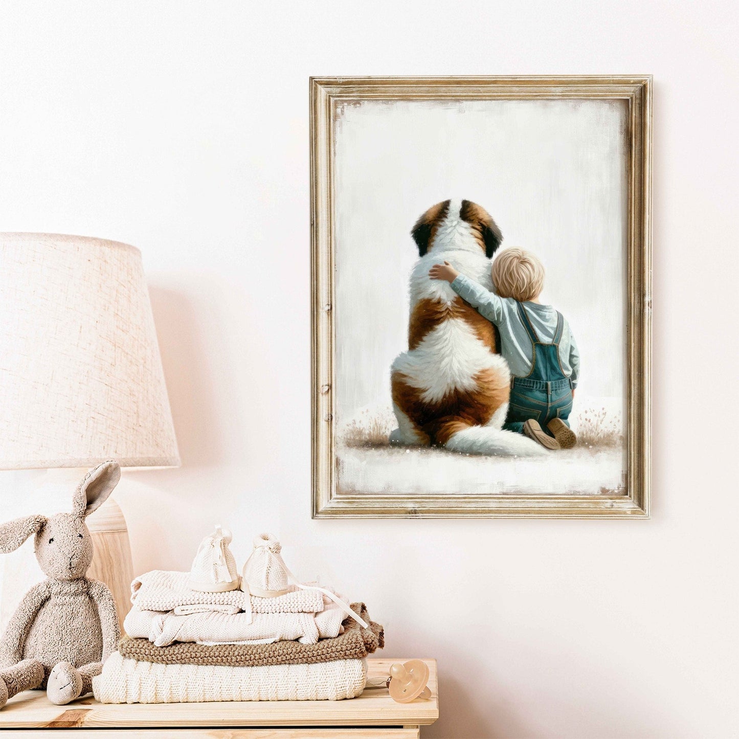 Saint Bernard Nursery Decor, Boy and Dog Wall Art, Cute Kids Art - WildfieldPrints
