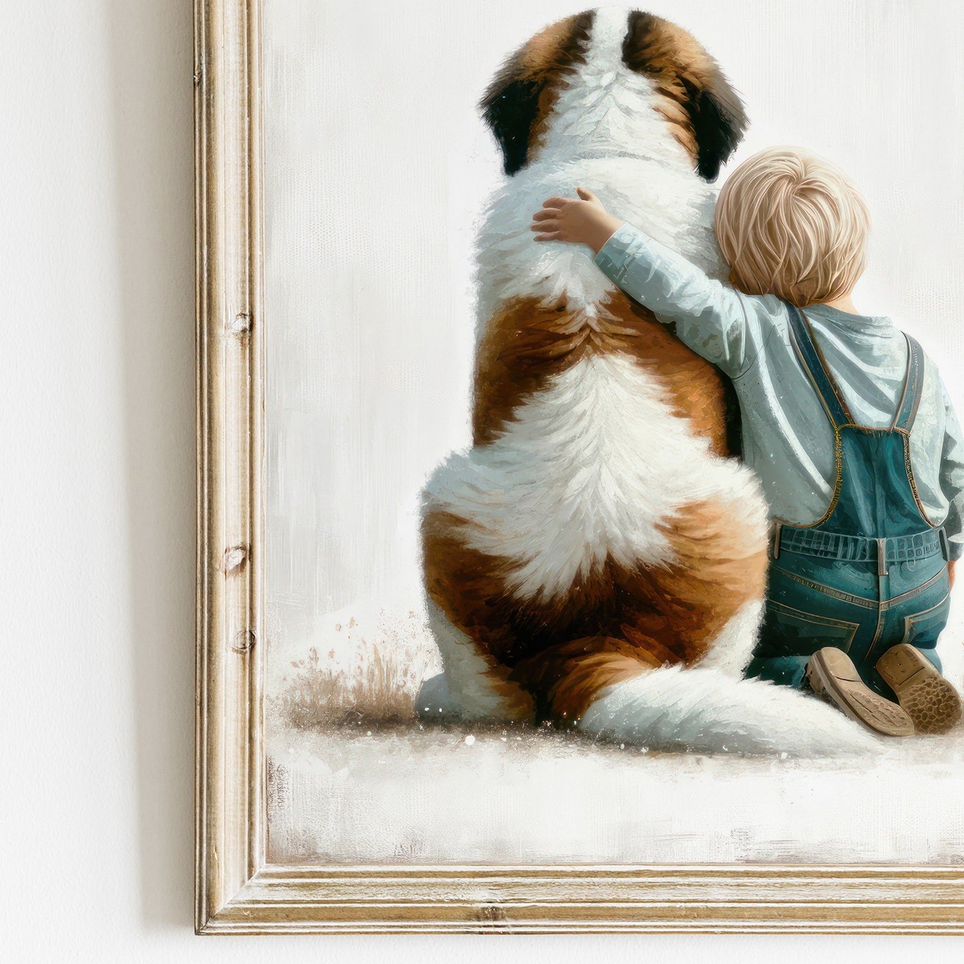 Saint Bernard Nursery Decor, Boy and Dog Wall Art, Cute Kids Art - WildfieldPrints