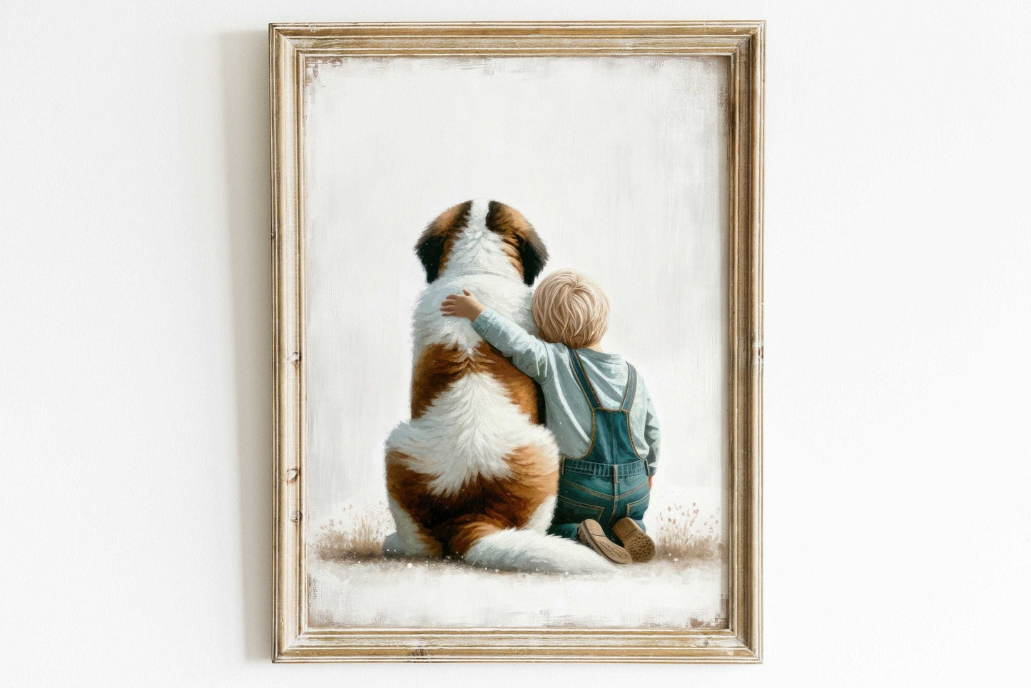 Saint Bernard Nursery Decor, Boy and Dog Wall Art, Cute Kids Art - WildfieldPrints